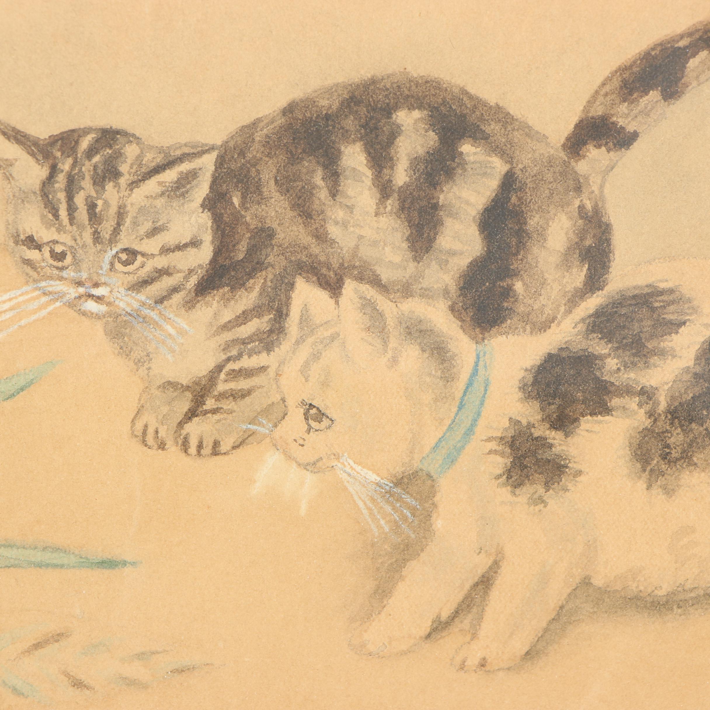1897 Albumen Photograph and Pastel Drawing of Cats