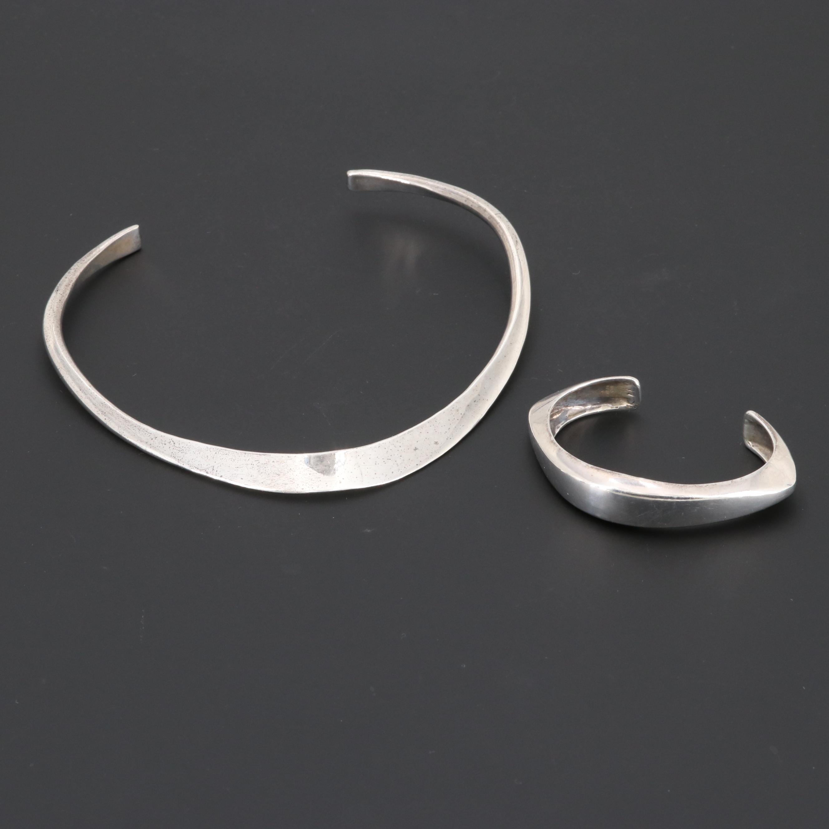 Sterling Silver Collar Necklace and Cuff Bracelet