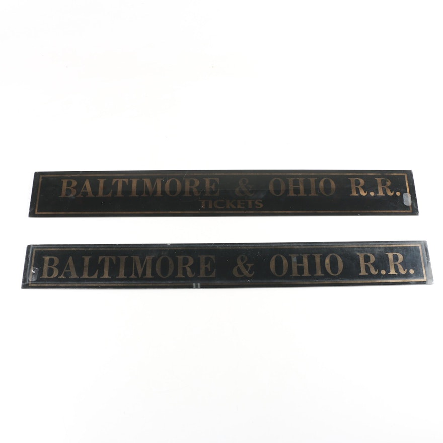 Baltimore & Ohio Railroad Back-Painted Glass Signs, 20th Century