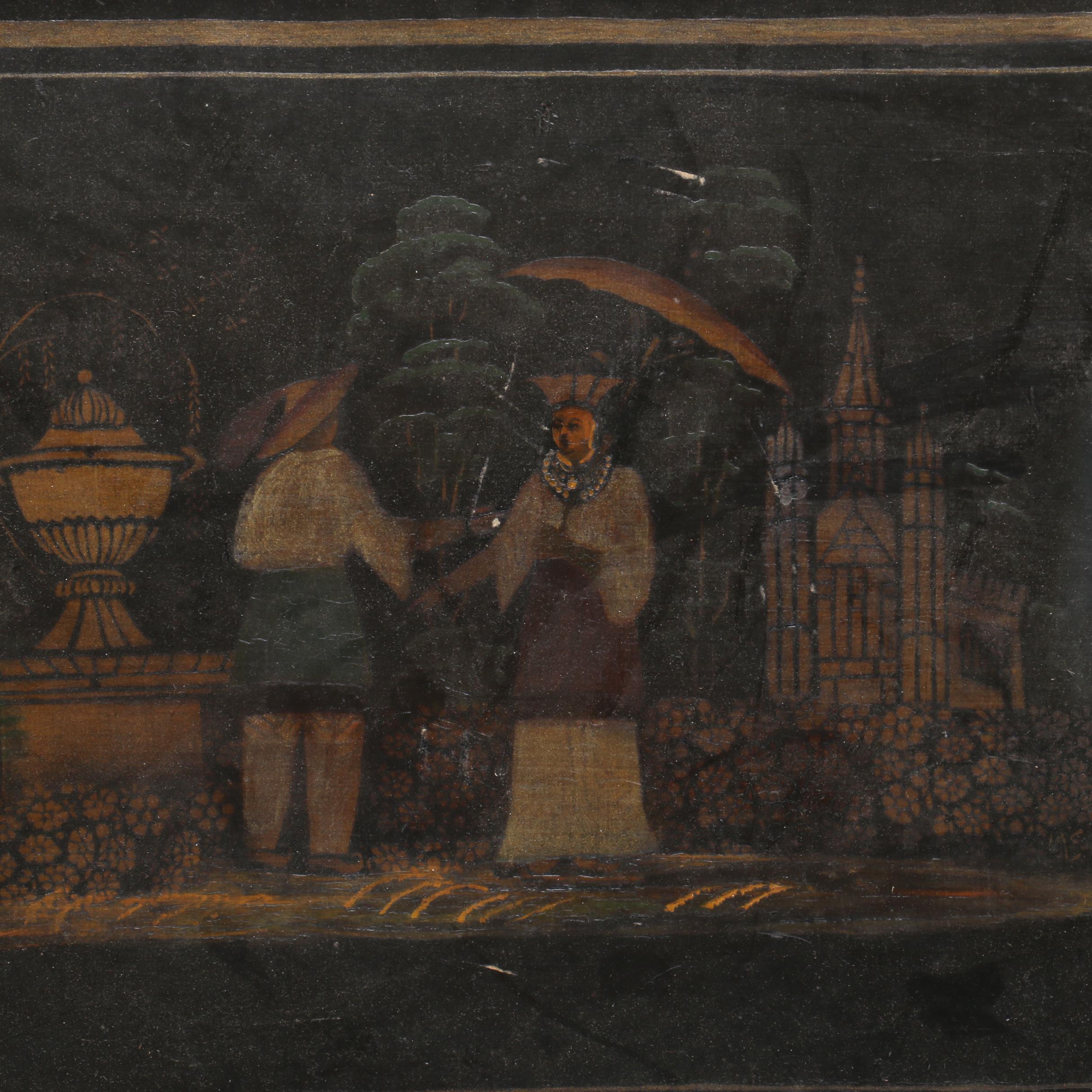 Antique Gilt and Hand Painted Asian Motif Tray