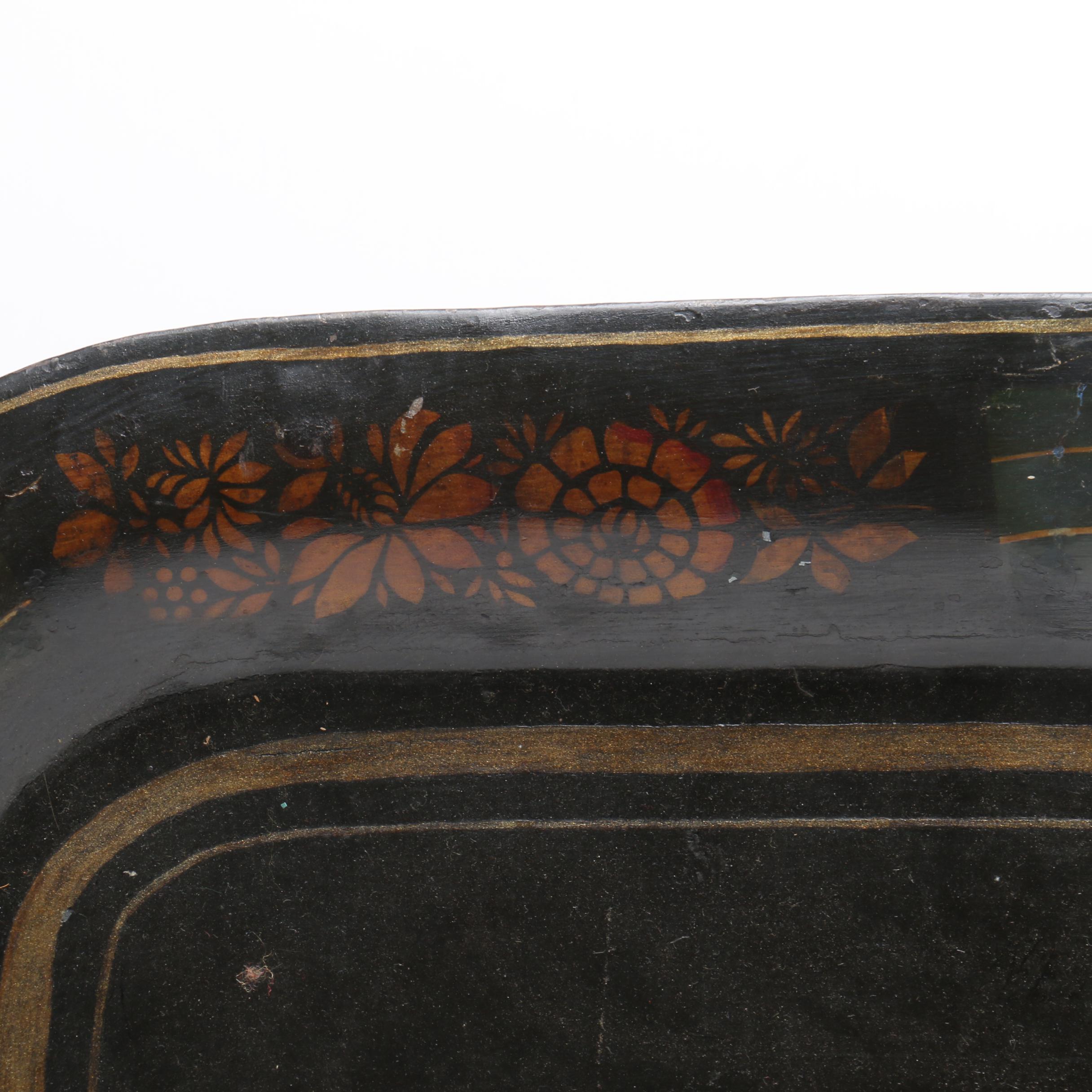 Antique Gilt and Hand Painted Asian Motif Tray