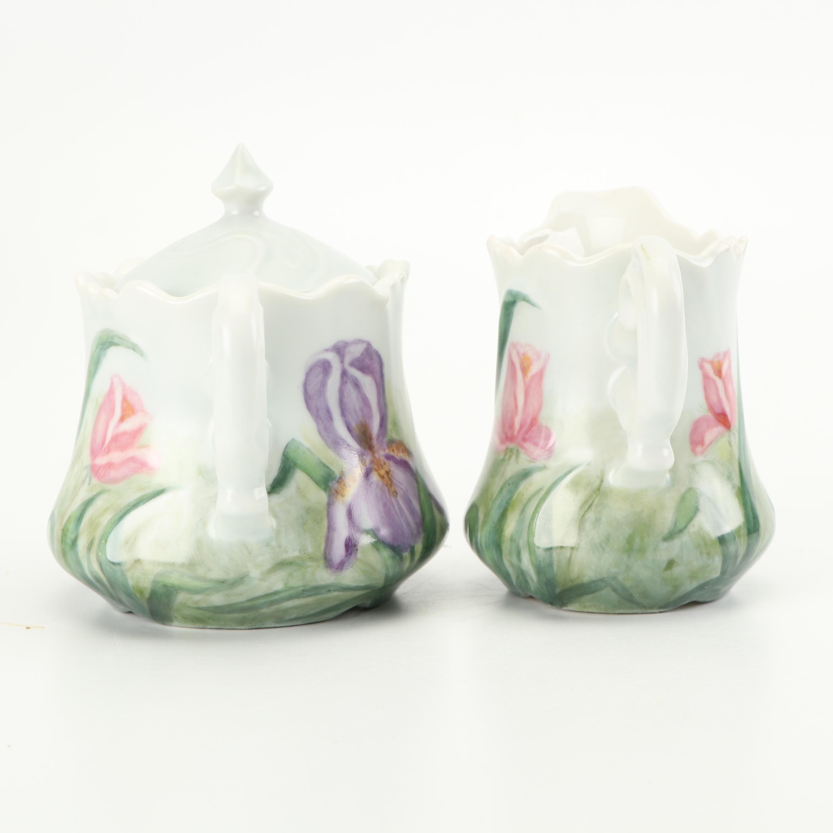 Hobbyist Painted Porcelain Coffee Pot with Creamer and Sugar, 1987