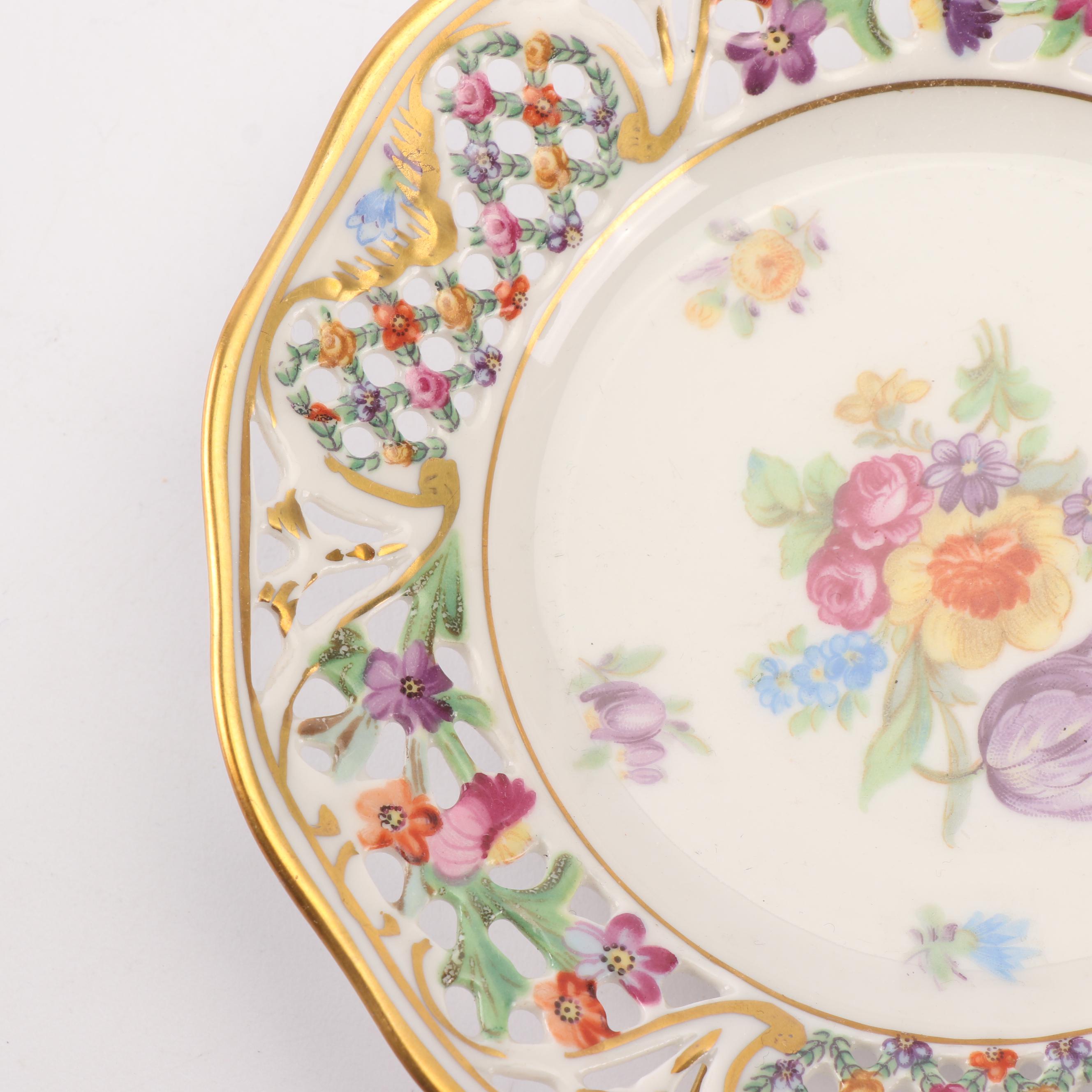 Schumann "Empress Dresden Flowers" Reticulated Porcelain Plates, 1960-70