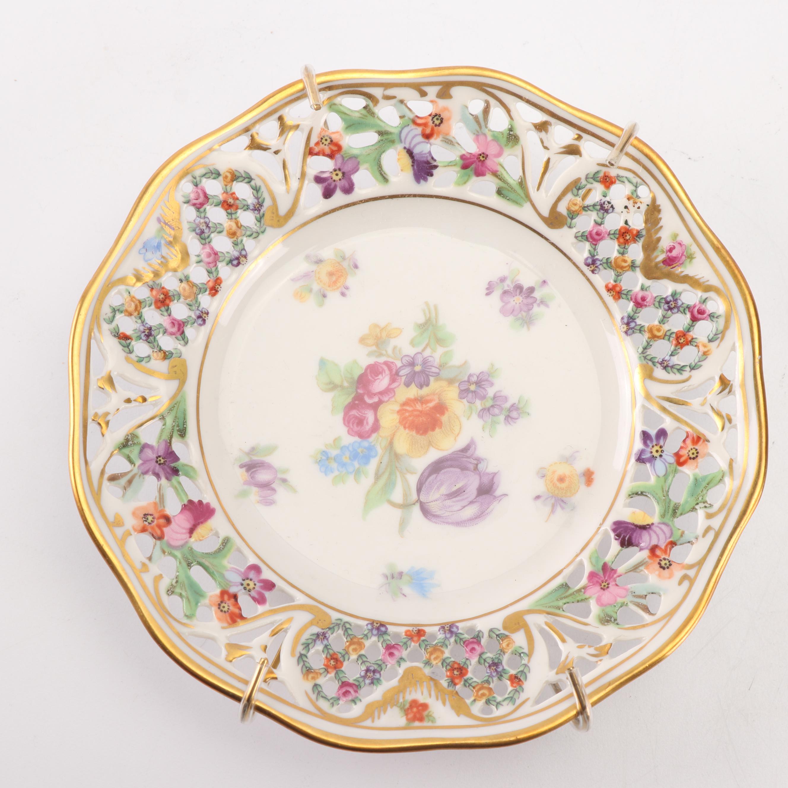 Schumann "Empress Dresden Flowers" Reticulated Porcelain Plates, 1960-70