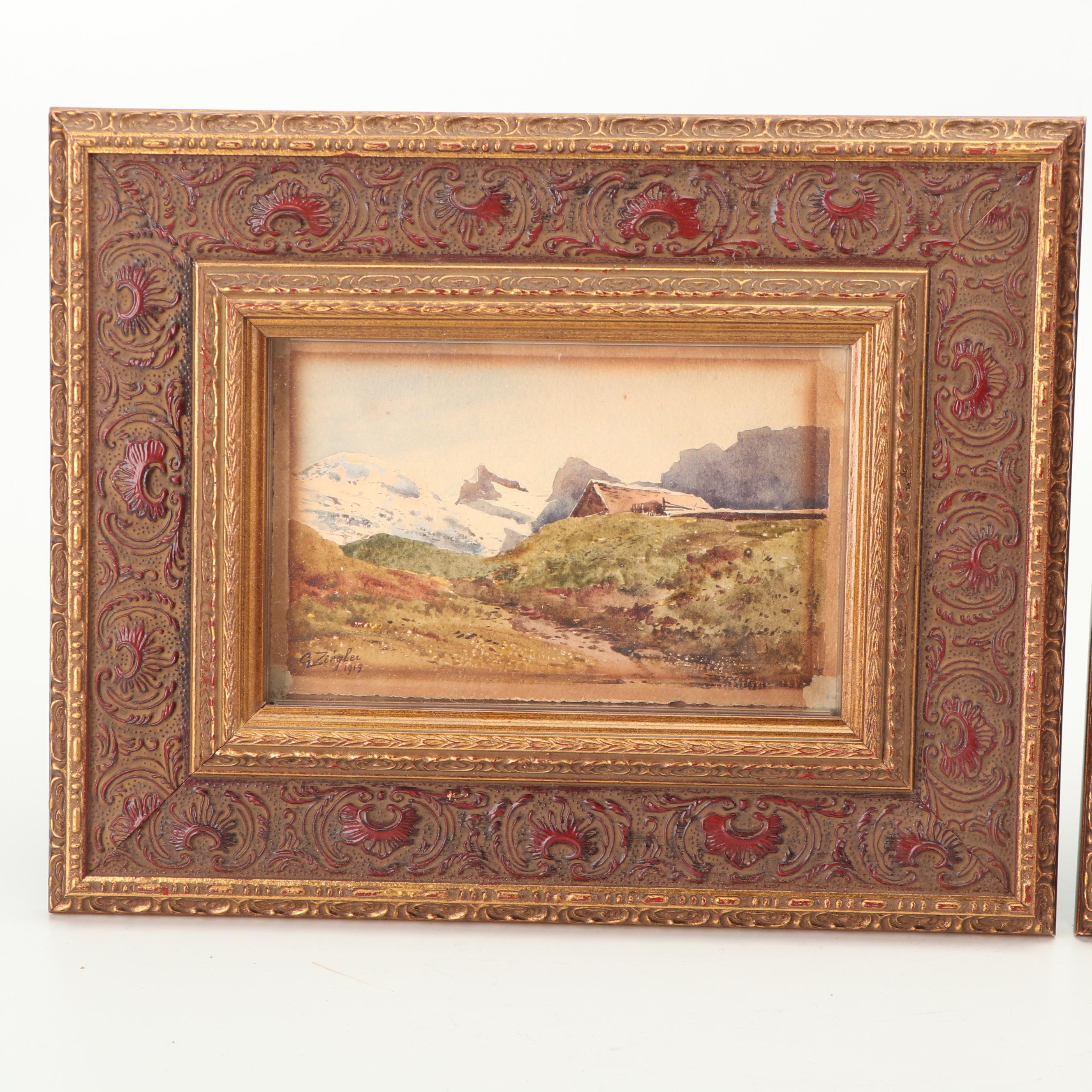 G. Ziegler Watercolor Paintings on Postcards