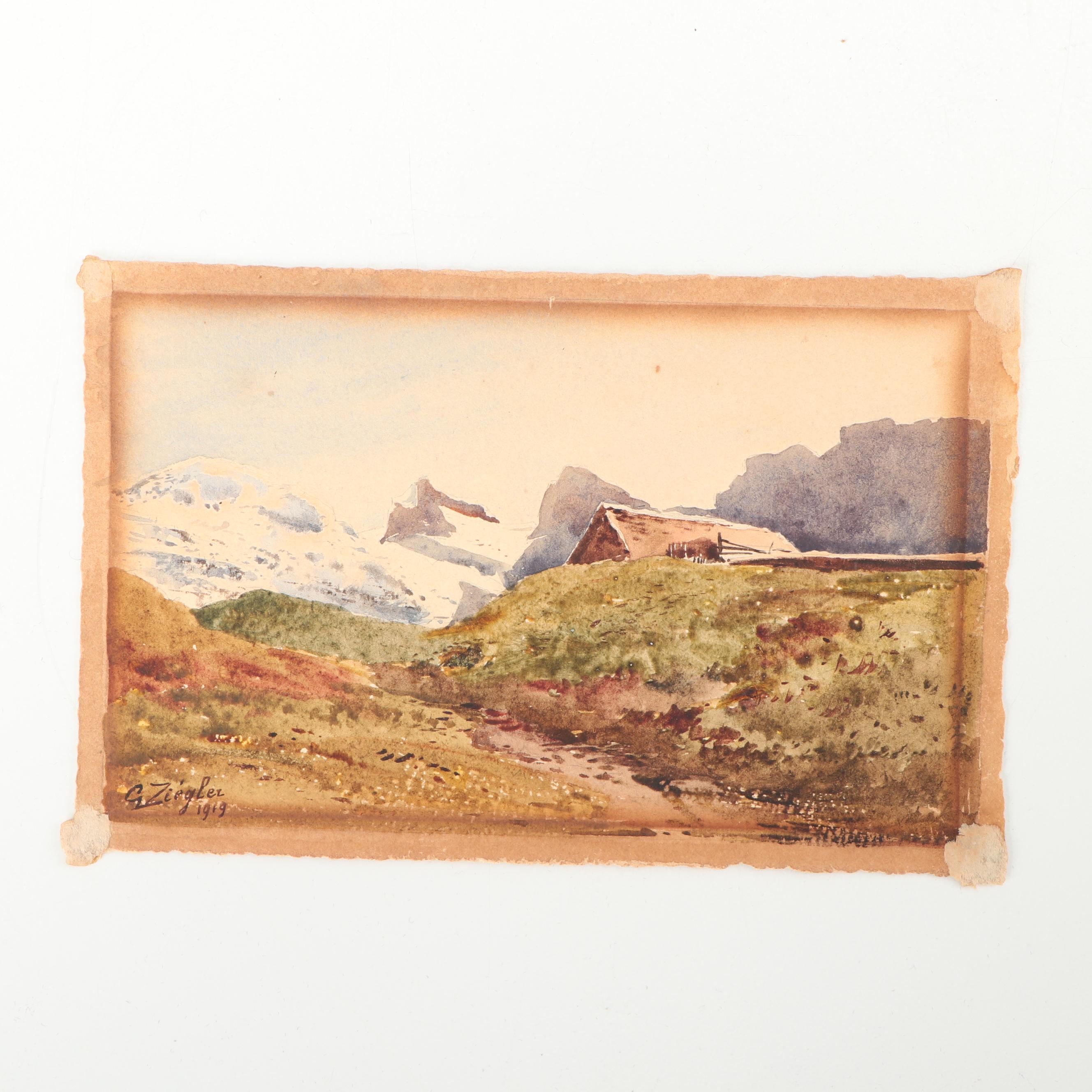 G. Ziegler Watercolor Paintings on Postcards