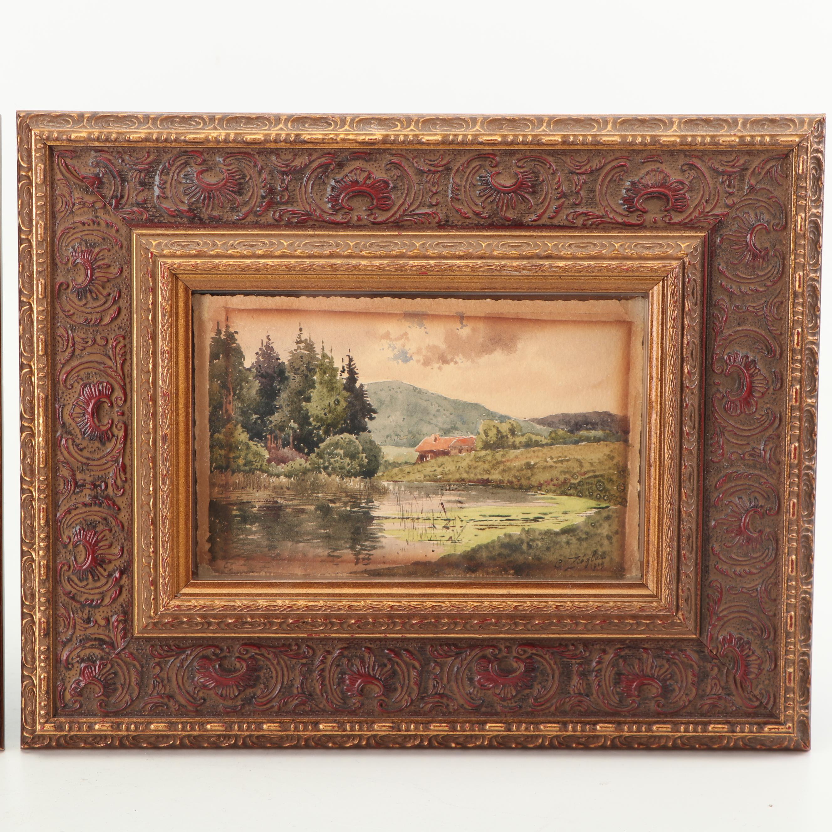 G. Ziegler Watercolor Paintings on Postcards