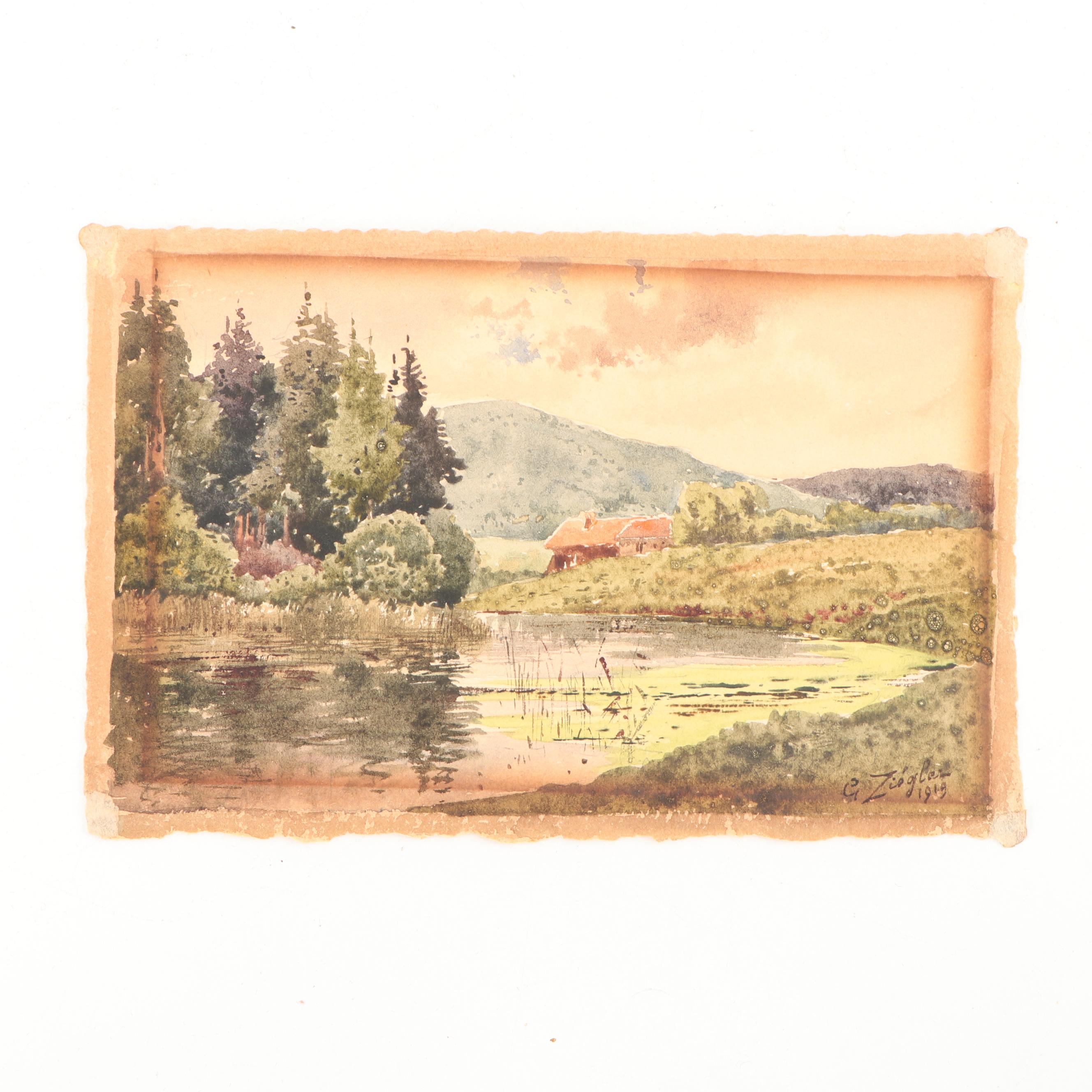 G. Ziegler Watercolor Paintings on Postcards