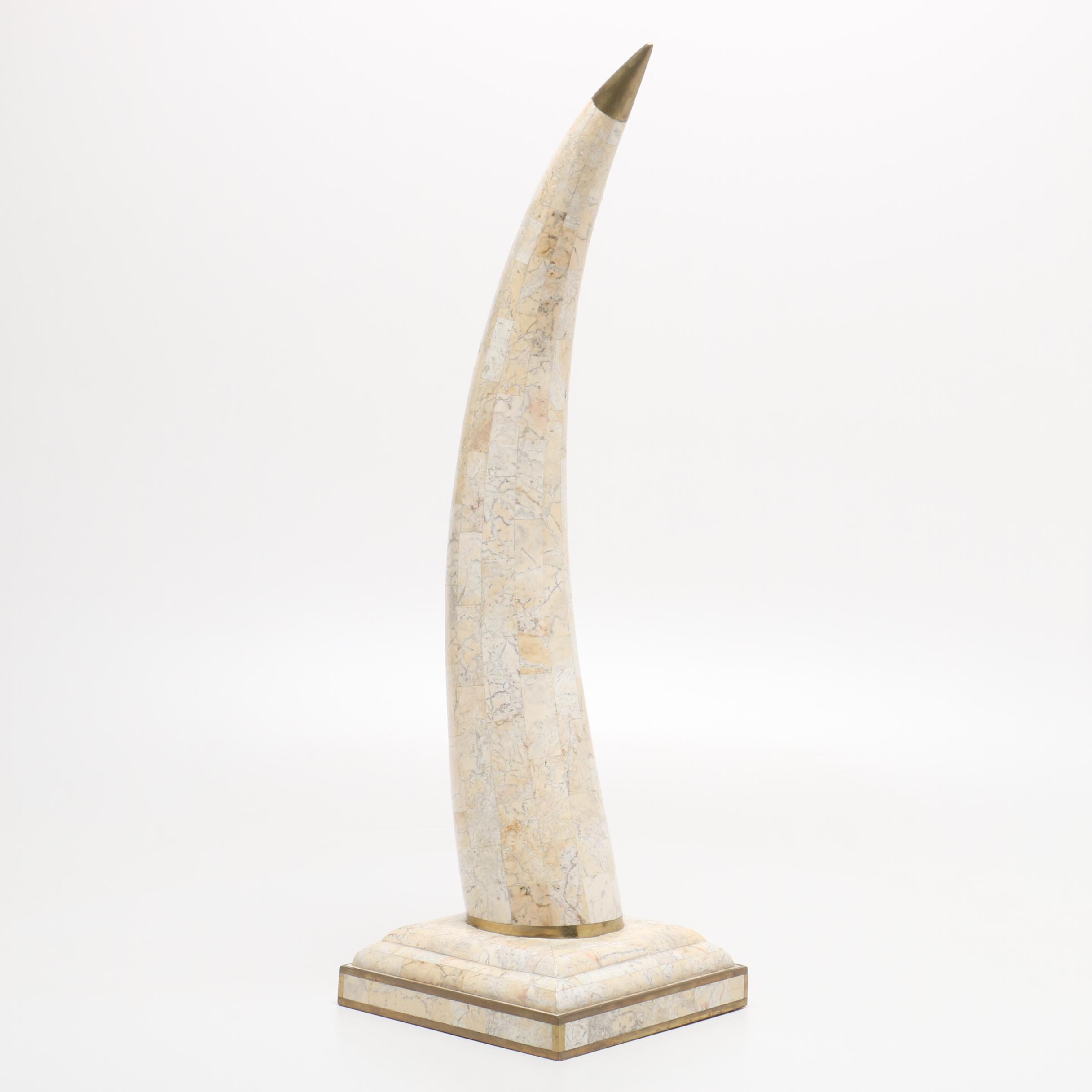 Maitland-Smith Tessellated Marble Horn Sculpture