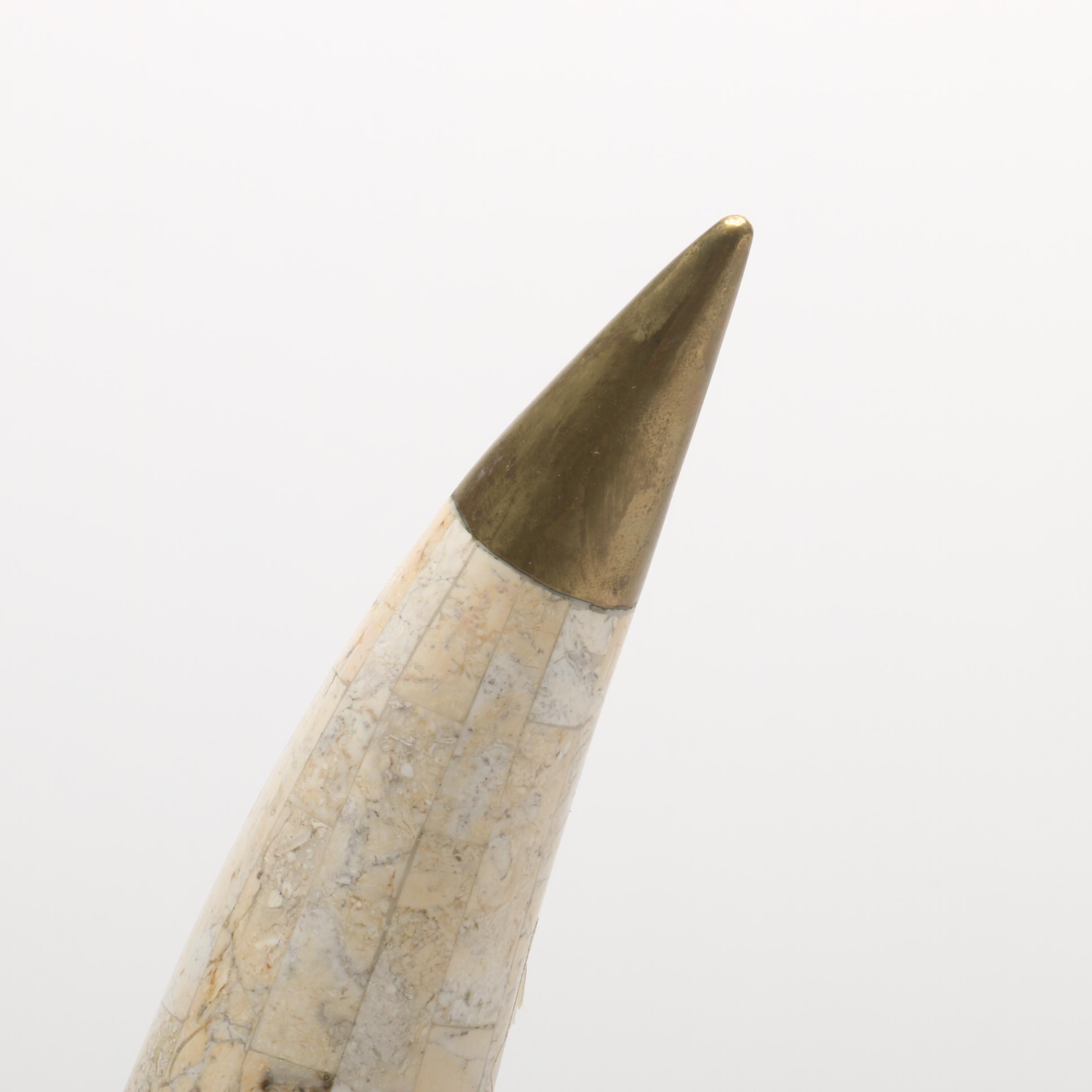 Maitland-Smith Tessellated Marble Horn Sculpture