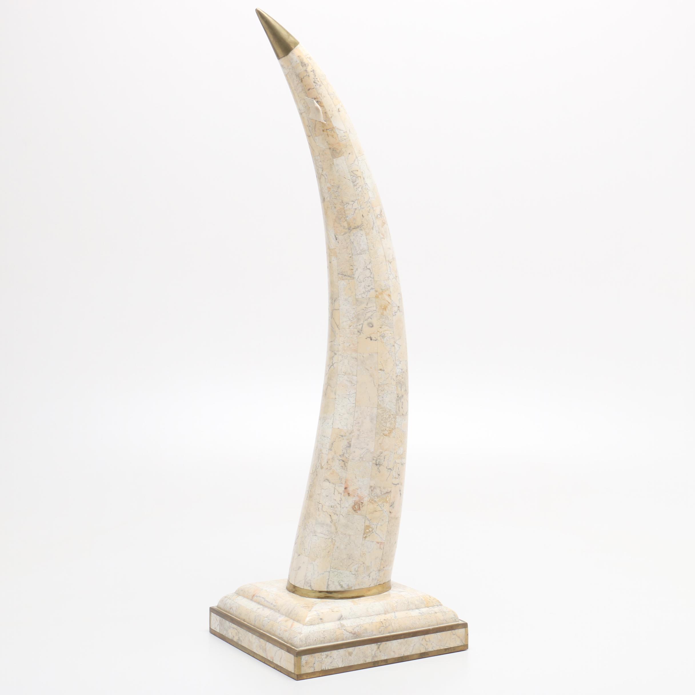 Maitland-Smith Tessellated Marble Horn Sculpture