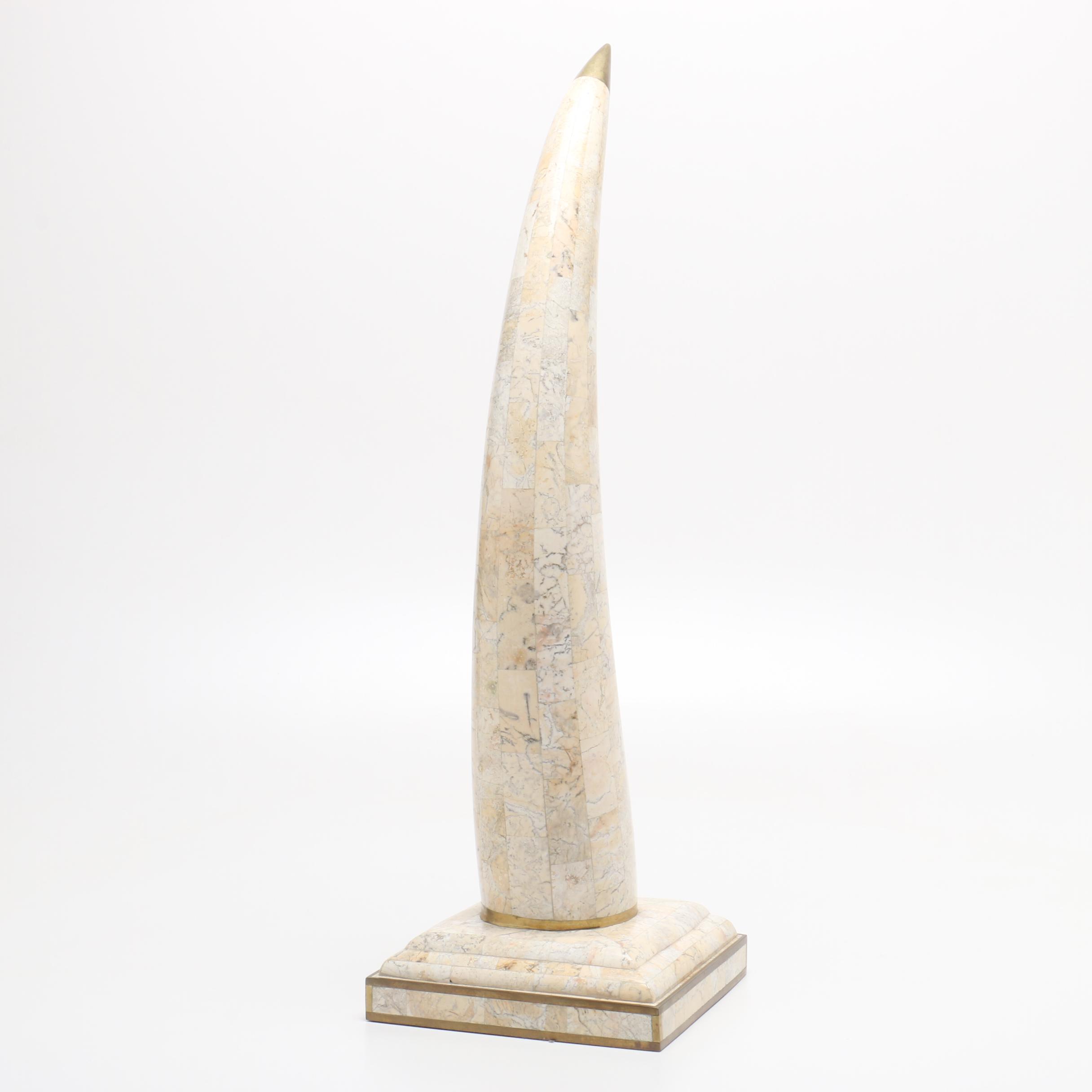 Maitland-Smith Tessellated Marble Horn Sculpture