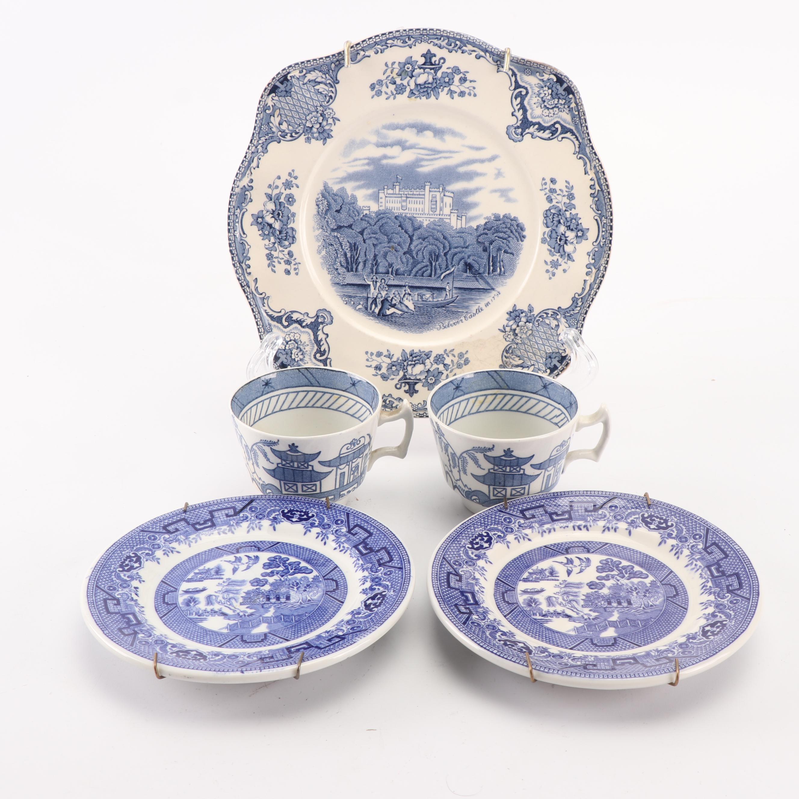 Johnson Bros. "Old Britain Castles" with "Blue Willow" Plates and "Canton" Cups