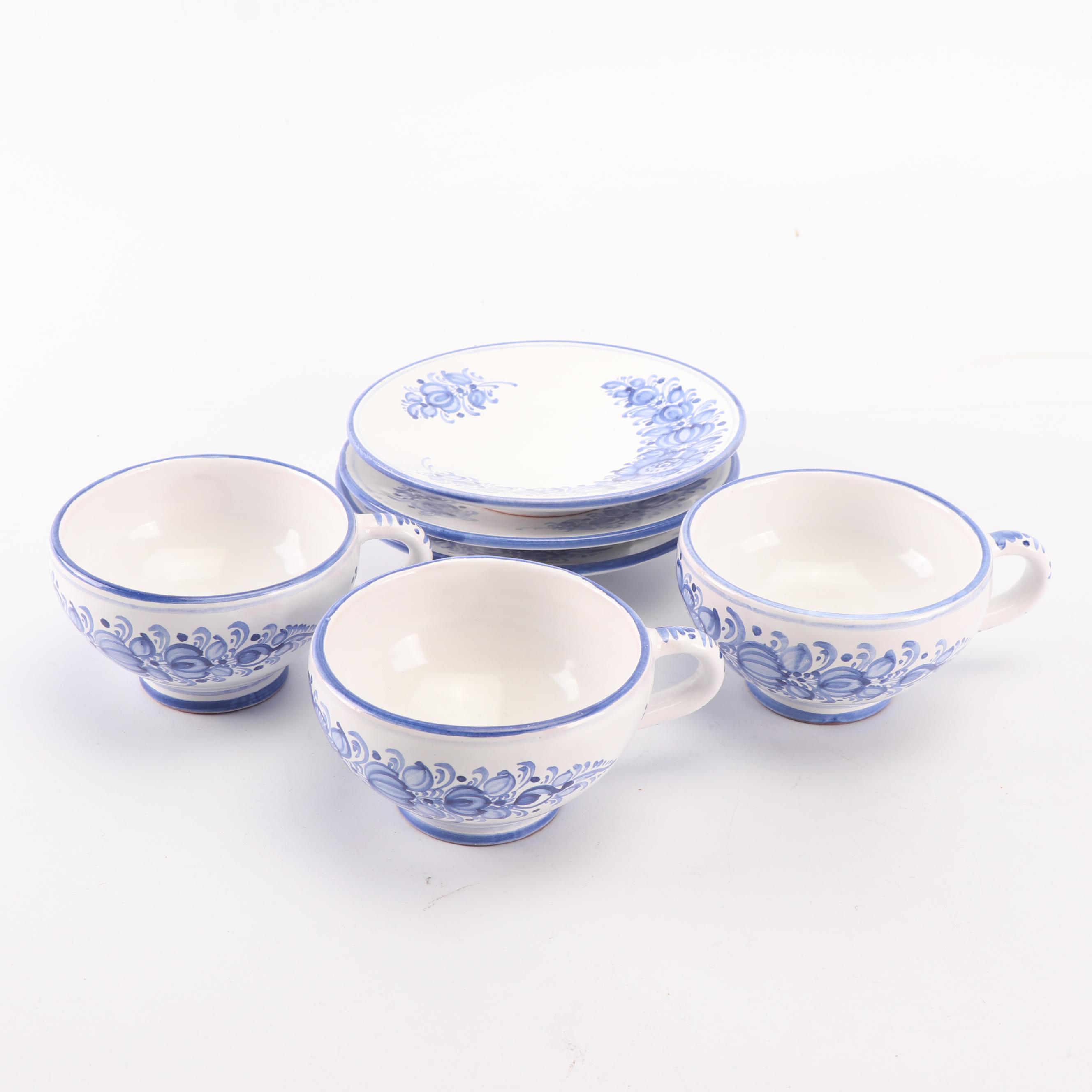 Modra Blue and White Hand-Painted Cups and Saucers