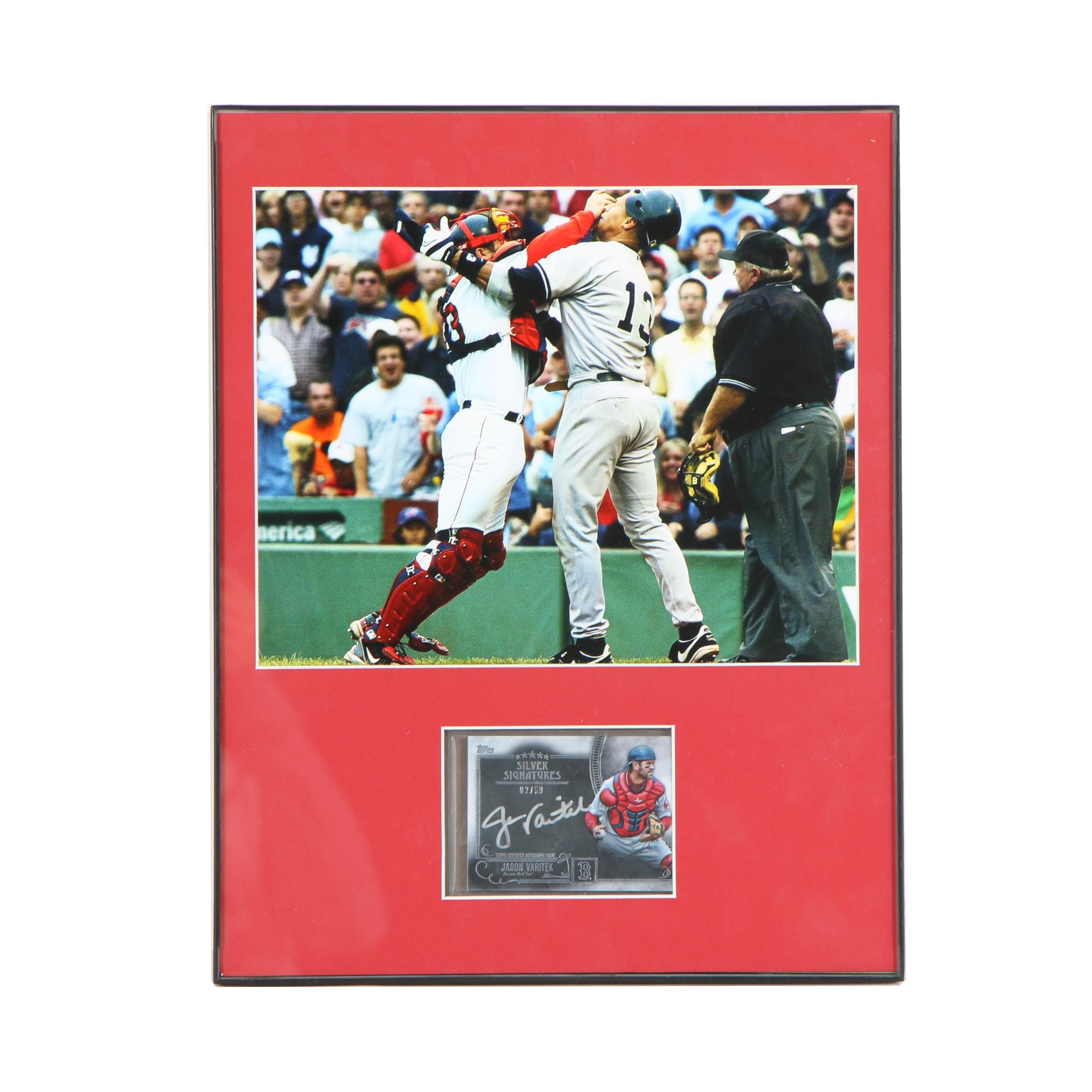 Jason Varitek Autographed Topps Baseball Card with Photo in Display