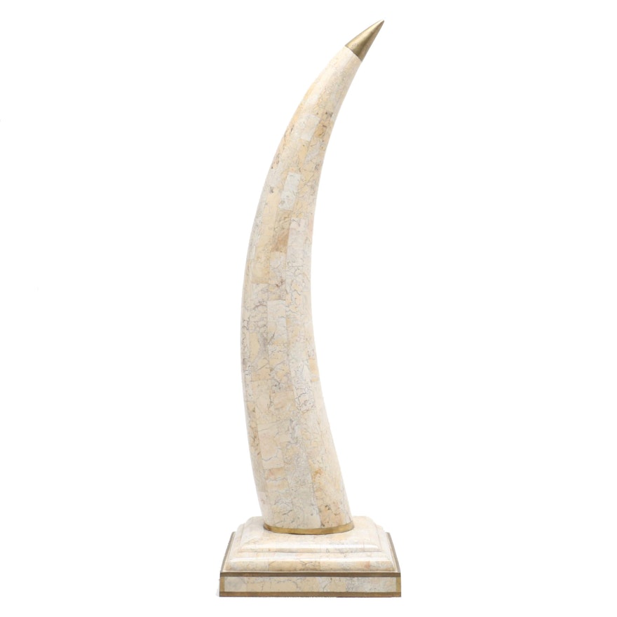 Maitland-Smith Tessellated Marble Horn Sculpture