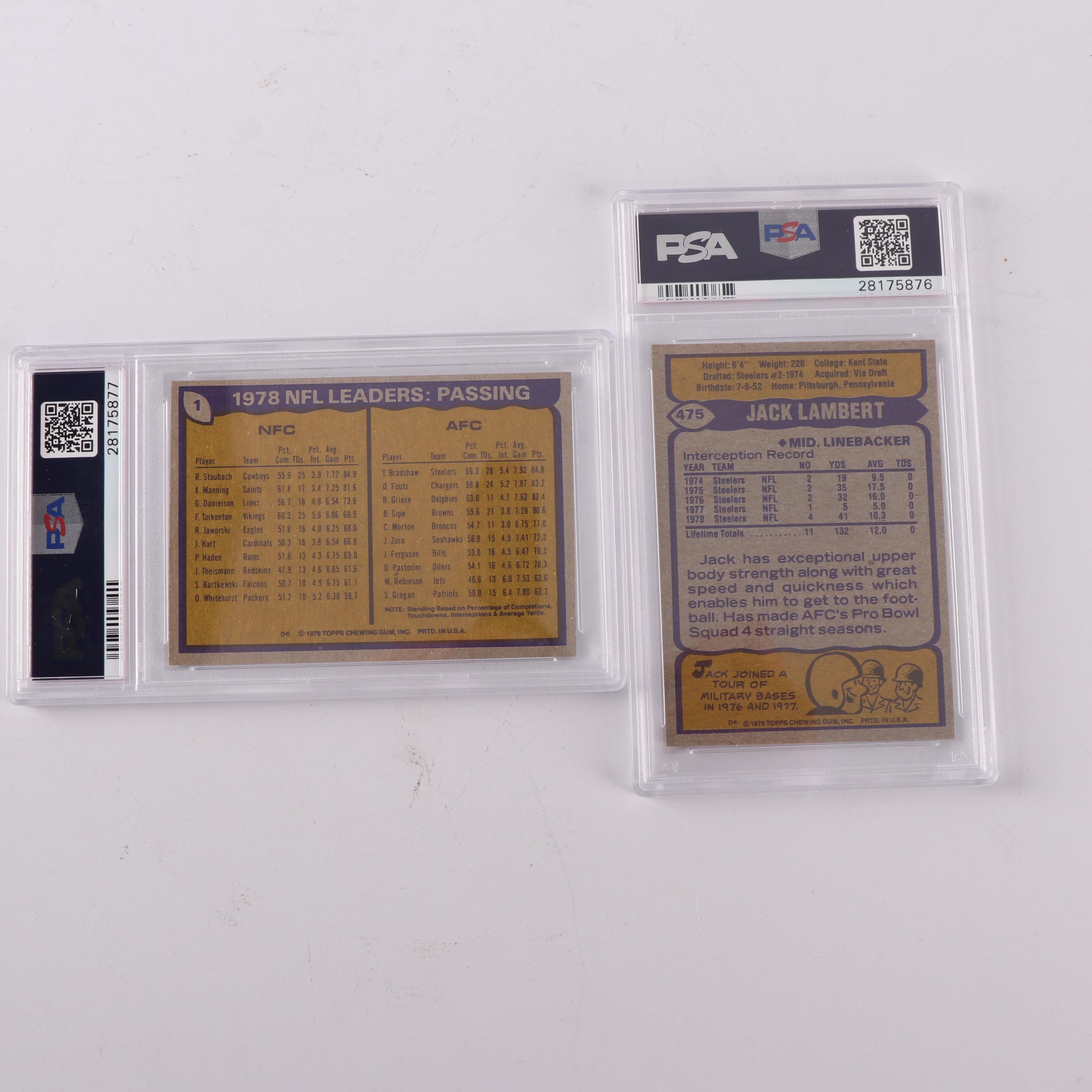 1979 Topps Jack Lambert and NFL Passing Leaders Football Cards - PSA Graded