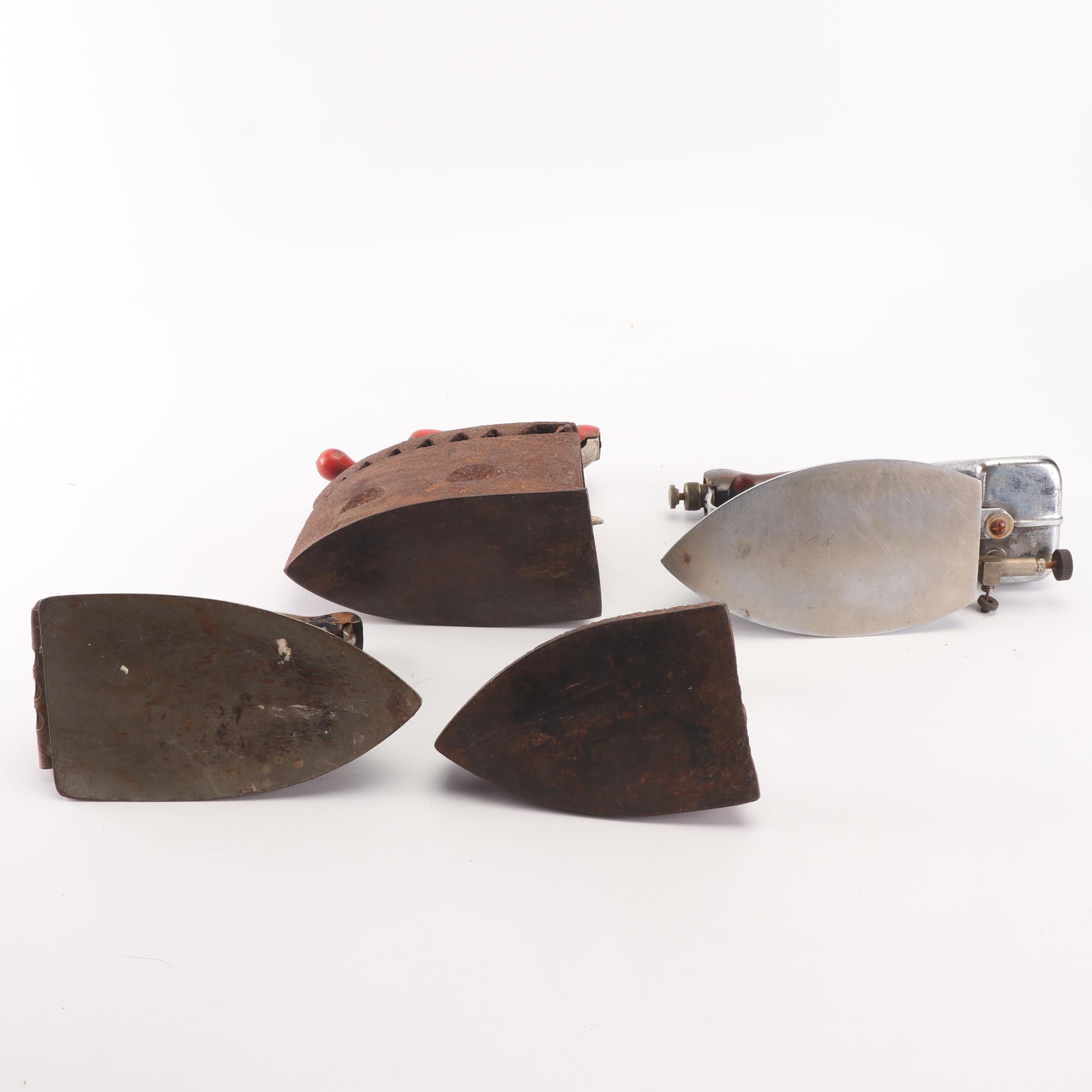 Sad Irons with Coal Iron and "Diamond" Kerosene Iron, Early 20th Century
