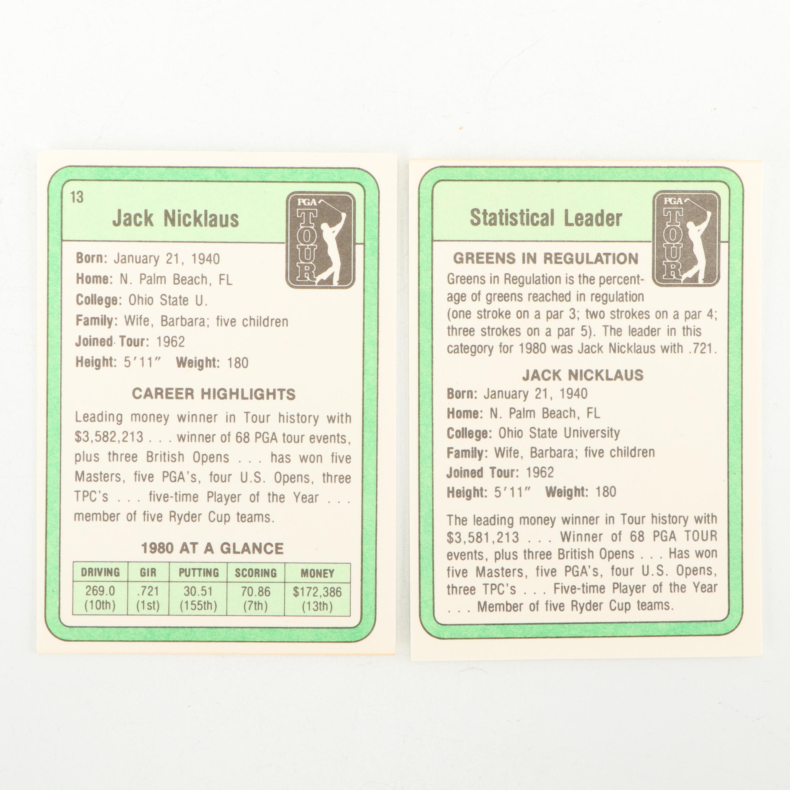 Donruss PGA Tour #13 and Statistical Leader Jack Nicklaus Cards, 1981