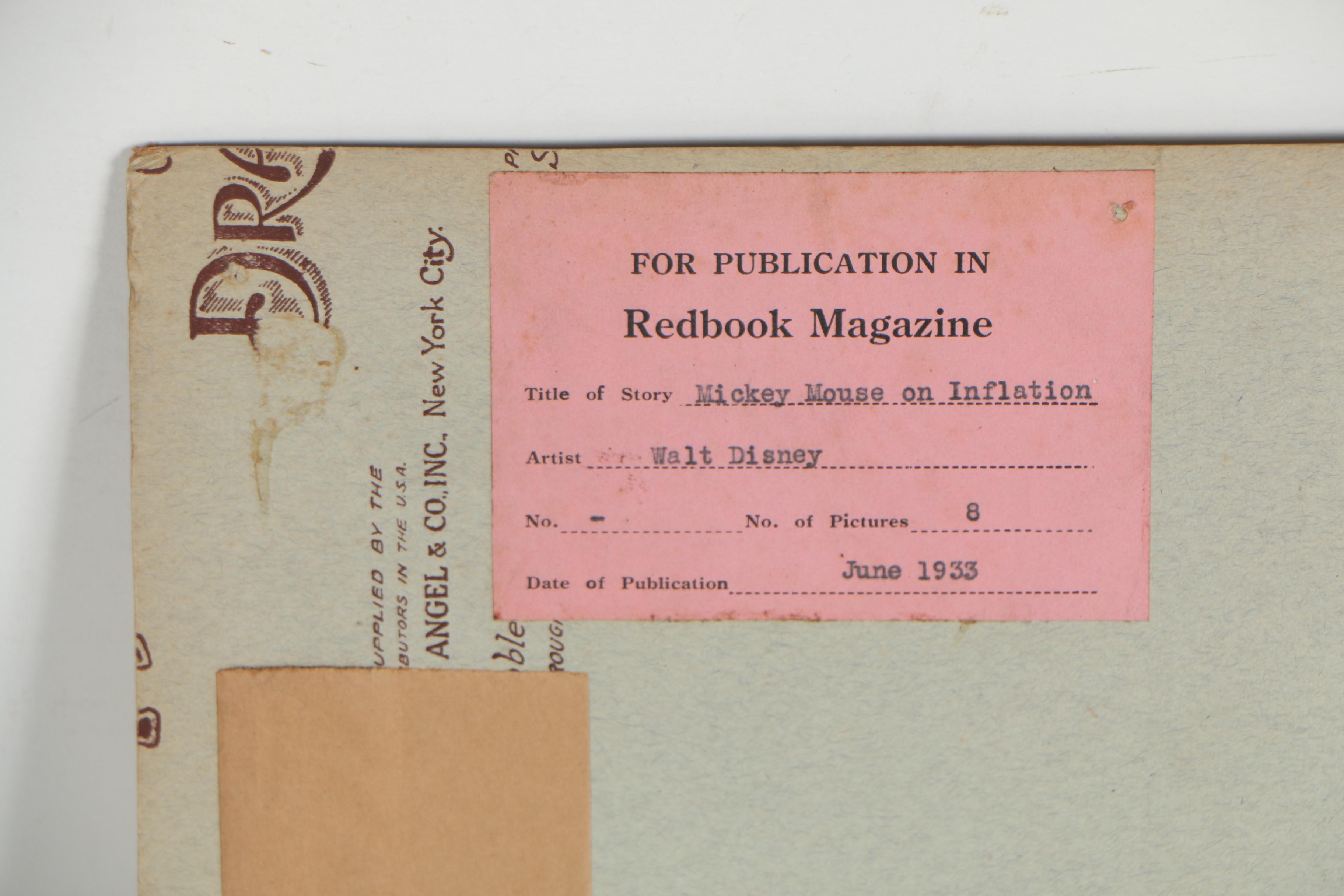 Walt Disney Studios Ink Illustration for Redbook "Mickey Mouse on Inflation"