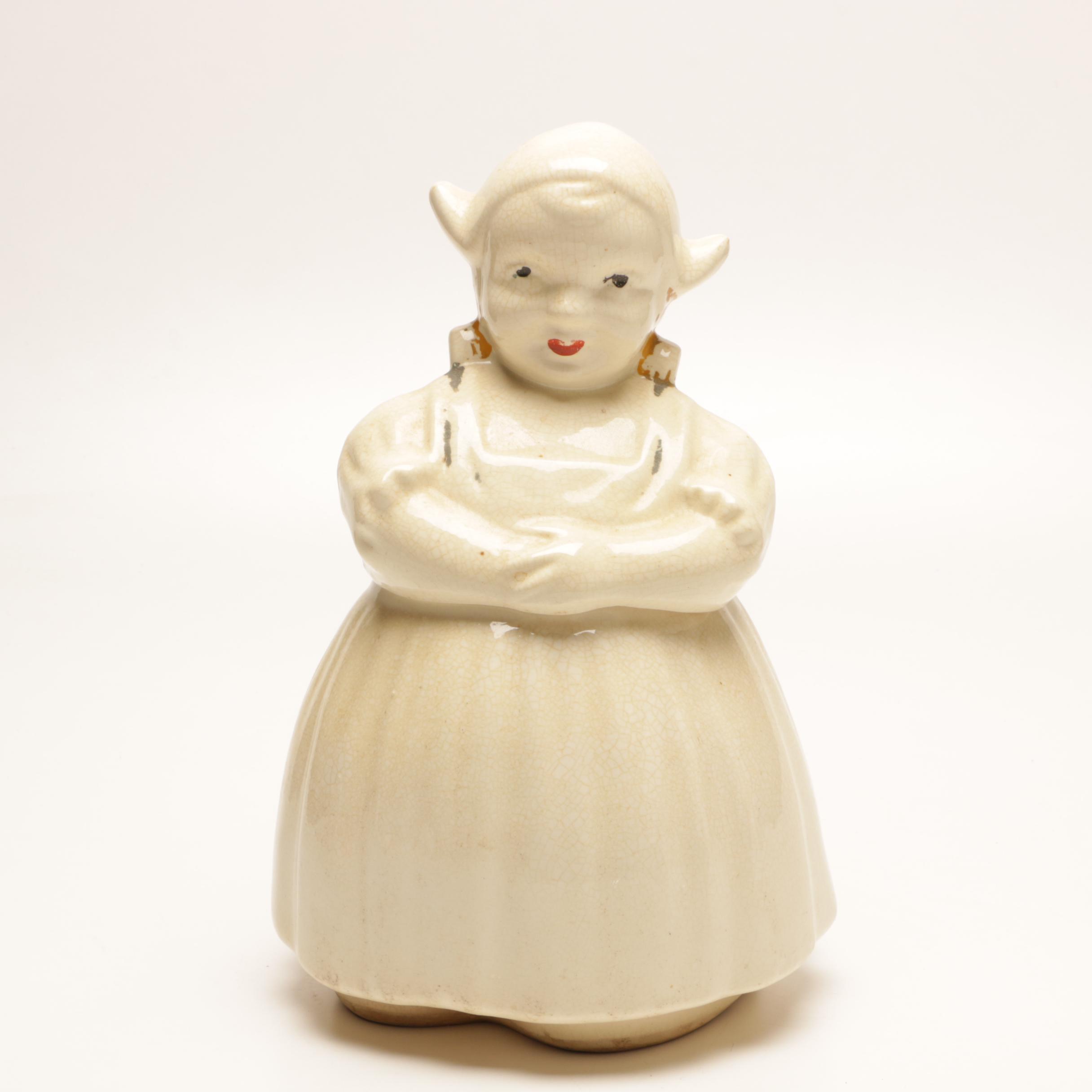 Cold Painted "Dutch Girl" Cookie Jar, Mid-Century