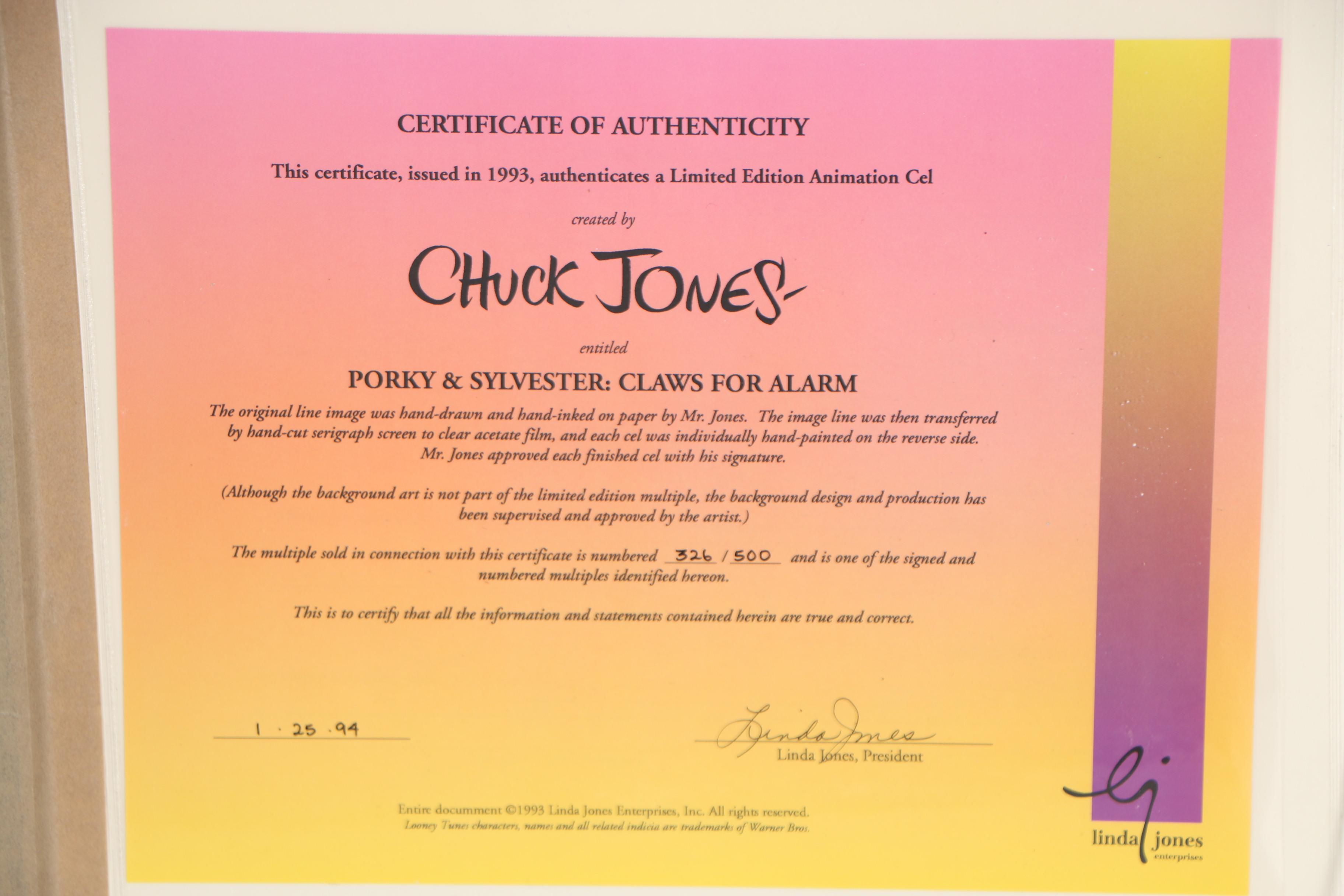 Chuck Jones Limited Edition Animation Cel "Porky & Sylvester: Claws for Alarm"