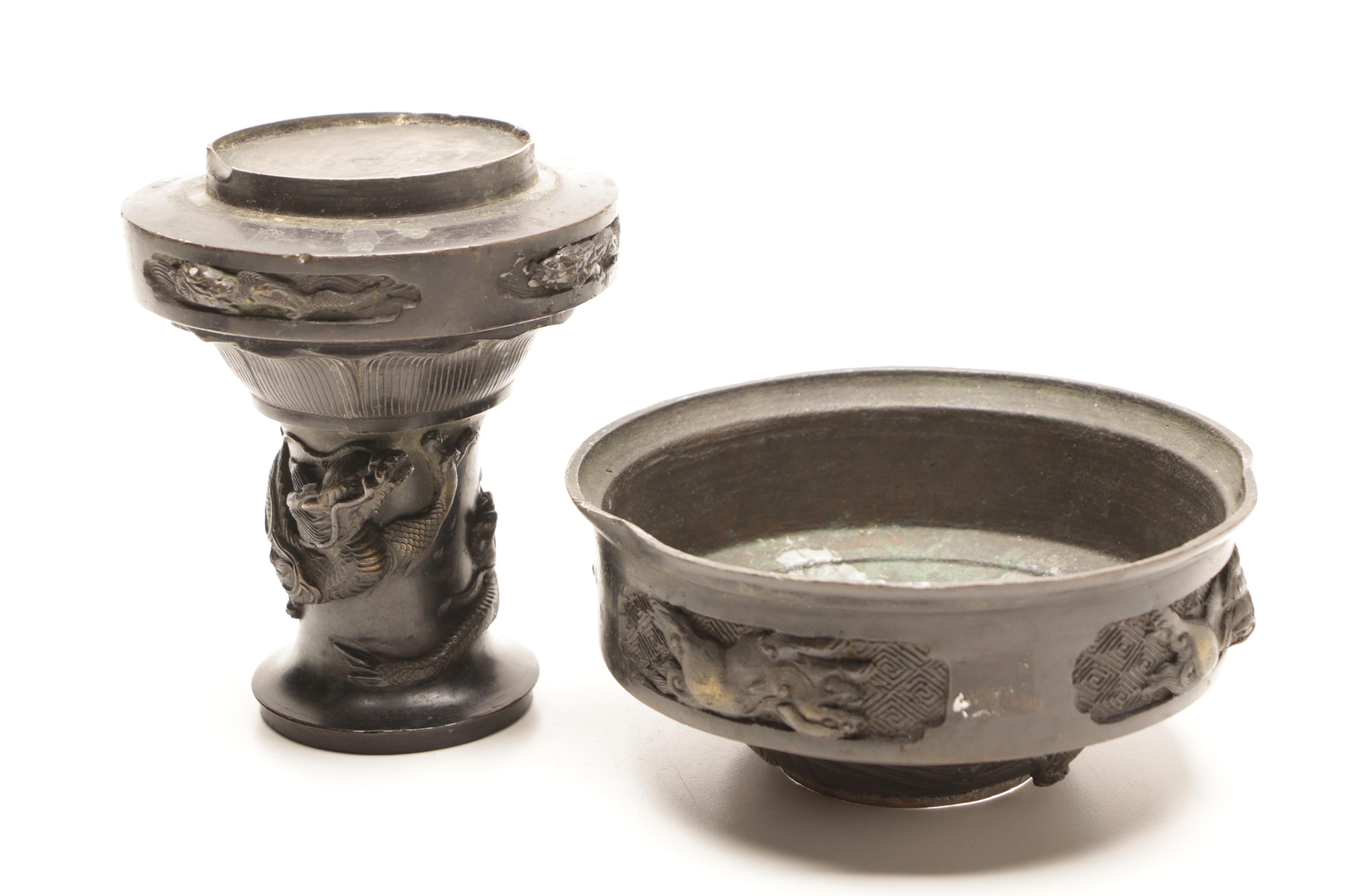 Meiji Period Brass Candle Holder