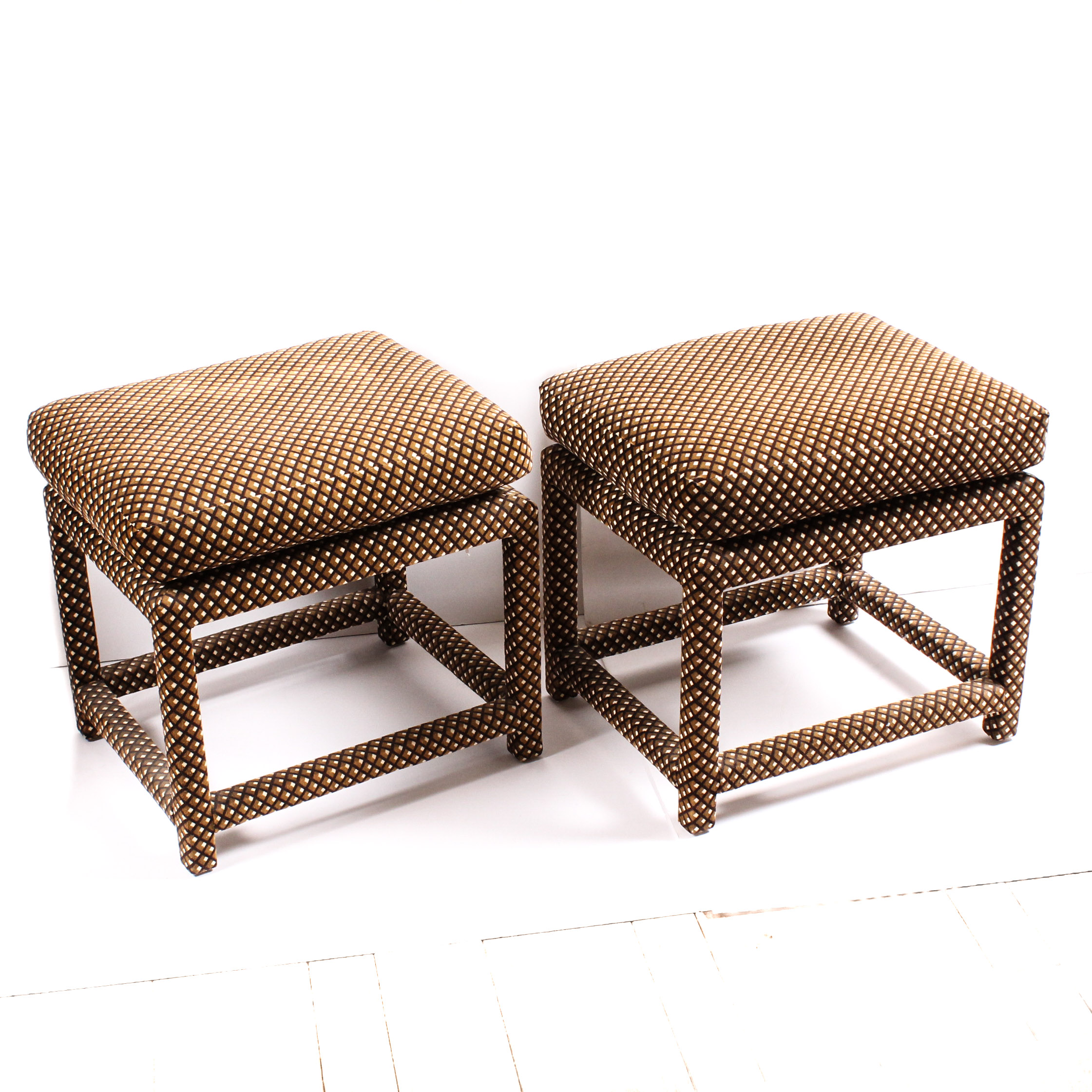Milo Baughman for Thayer Coggin Velvet Upholstered Ottoman Pair, Mid-Century