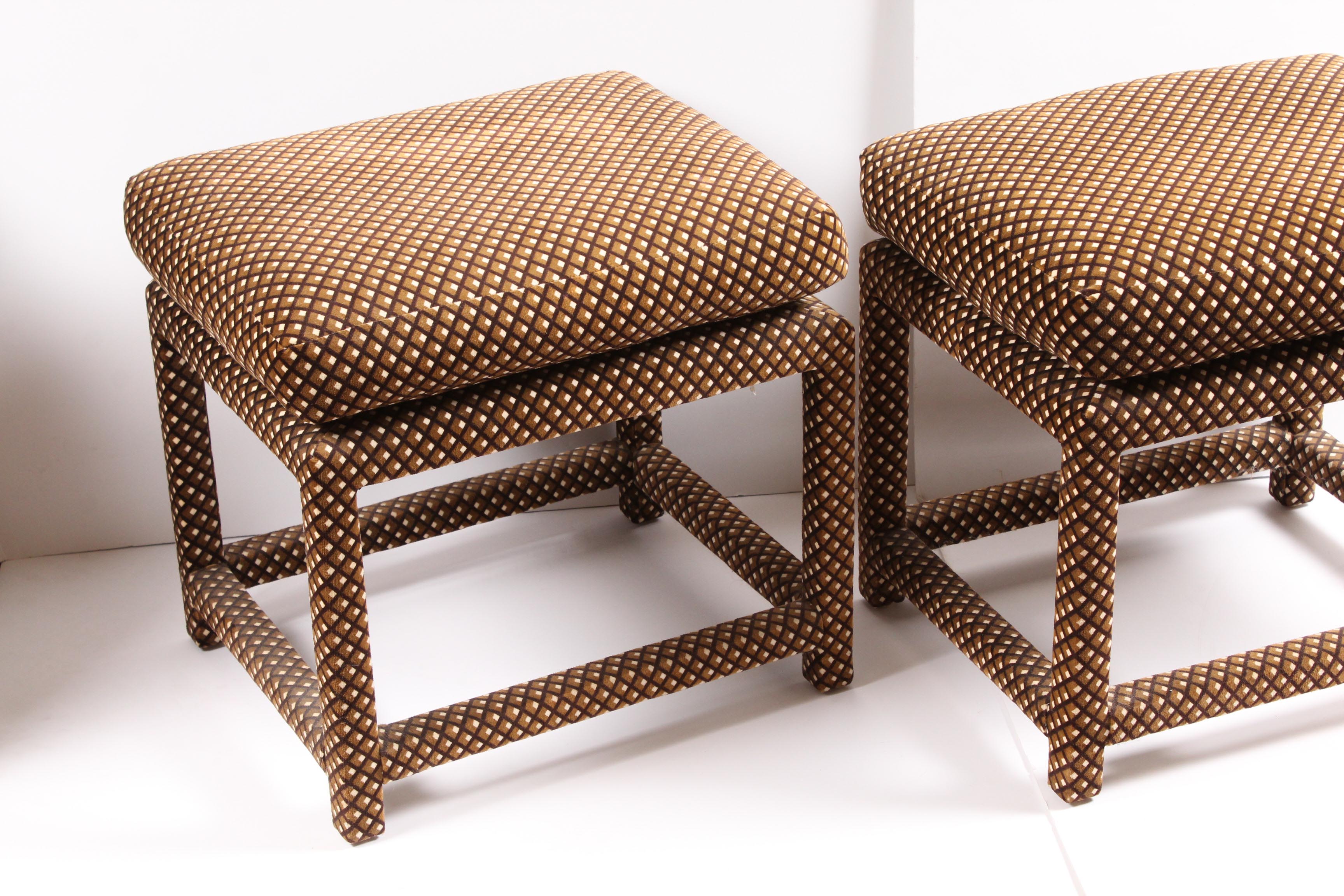 Milo Baughman for Thayer Coggin Velvet Upholstered Ottoman Pair, Mid-Century