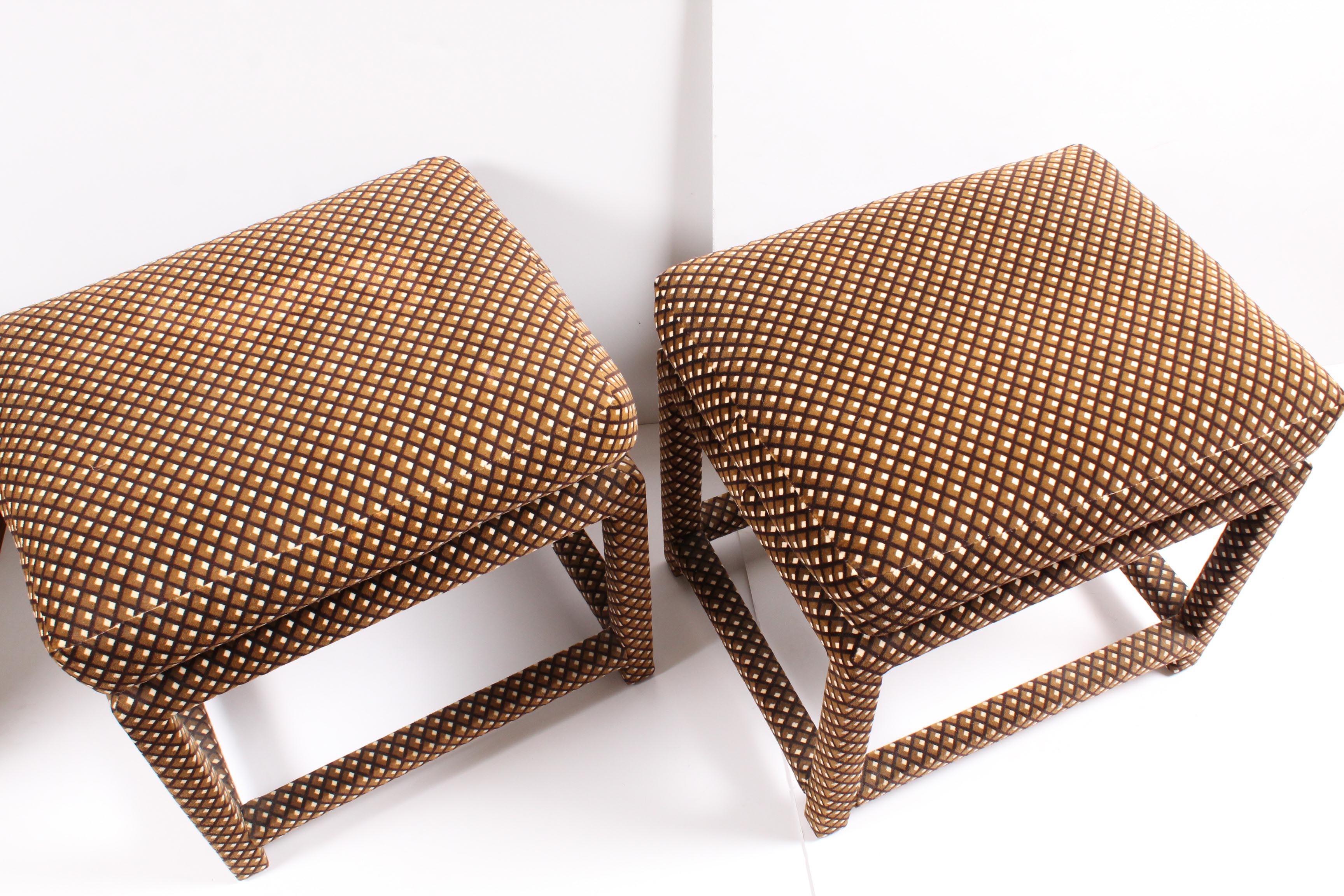 Milo Baughman for Thayer Coggin Velvet Upholstered Ottoman Pair, Mid-Century