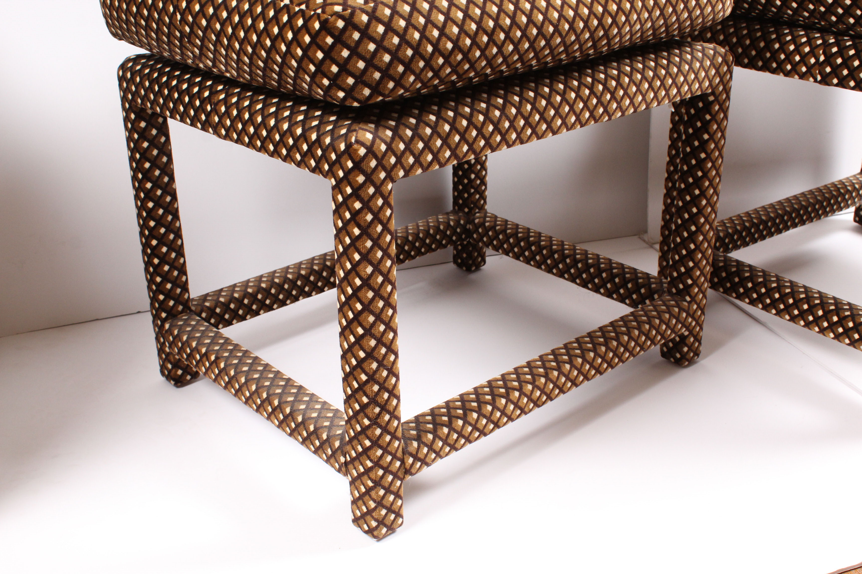 Milo Baughman for Thayer Coggin Velvet Upholstered Ottoman Pair, Mid-Century