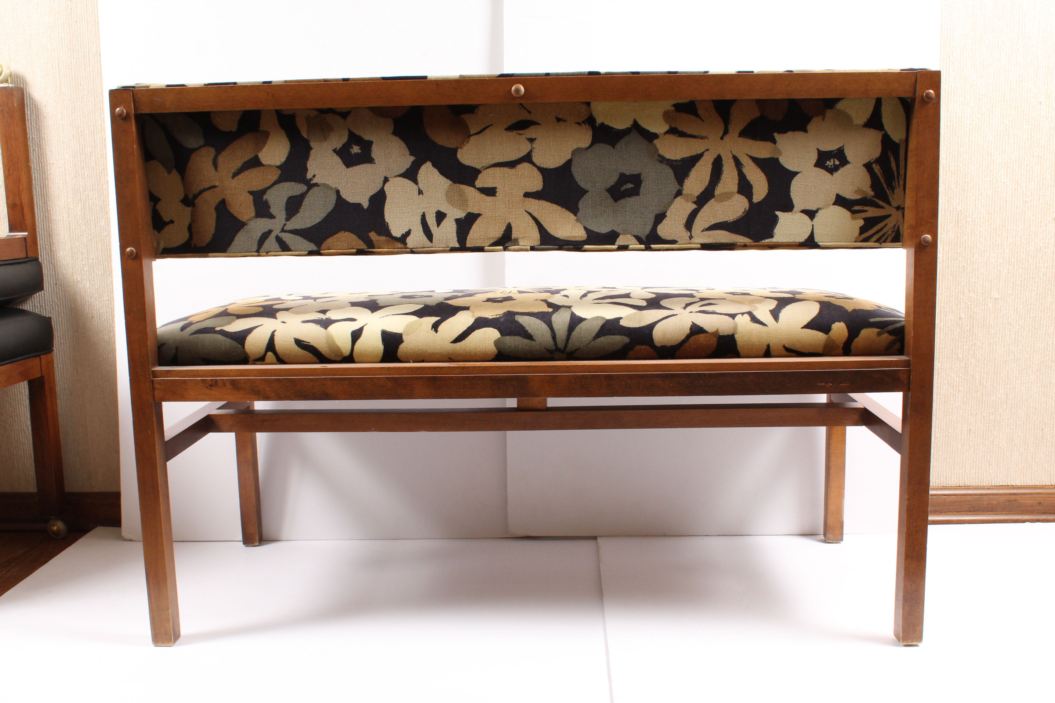 Retro Velvet Upholstered Hall Bench, Mid-Century