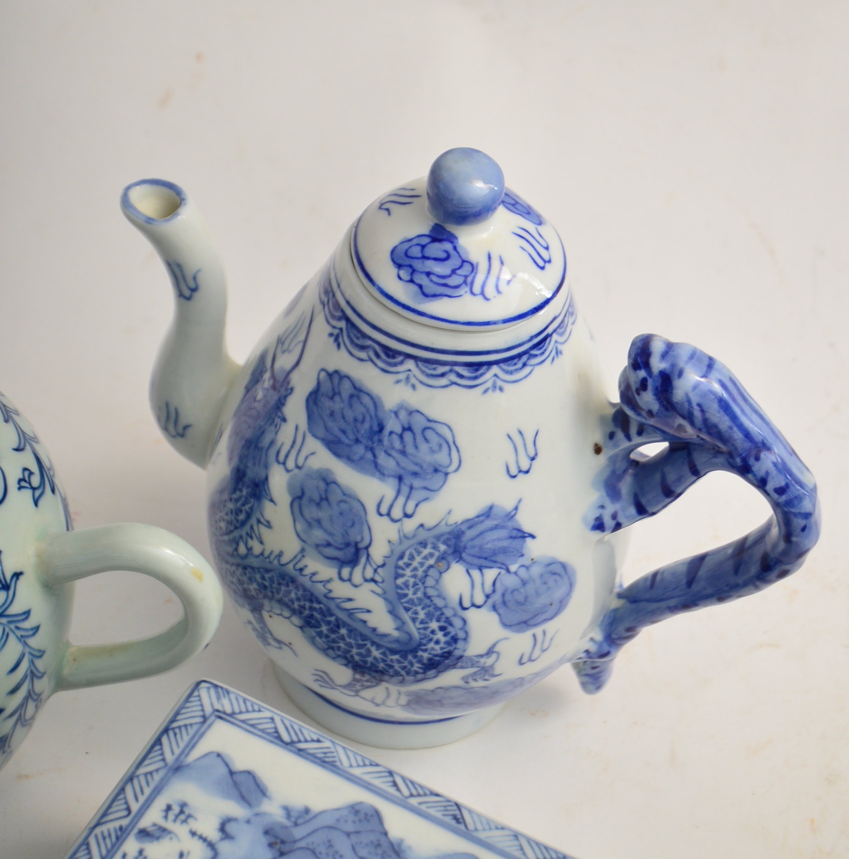 Chinese Blue and White Porcelain Teapots and Trinket Box