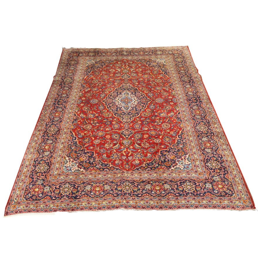 9'8 x 12'10 Hand-Knotted Persian Kashan Room Size Rug, circa 1970