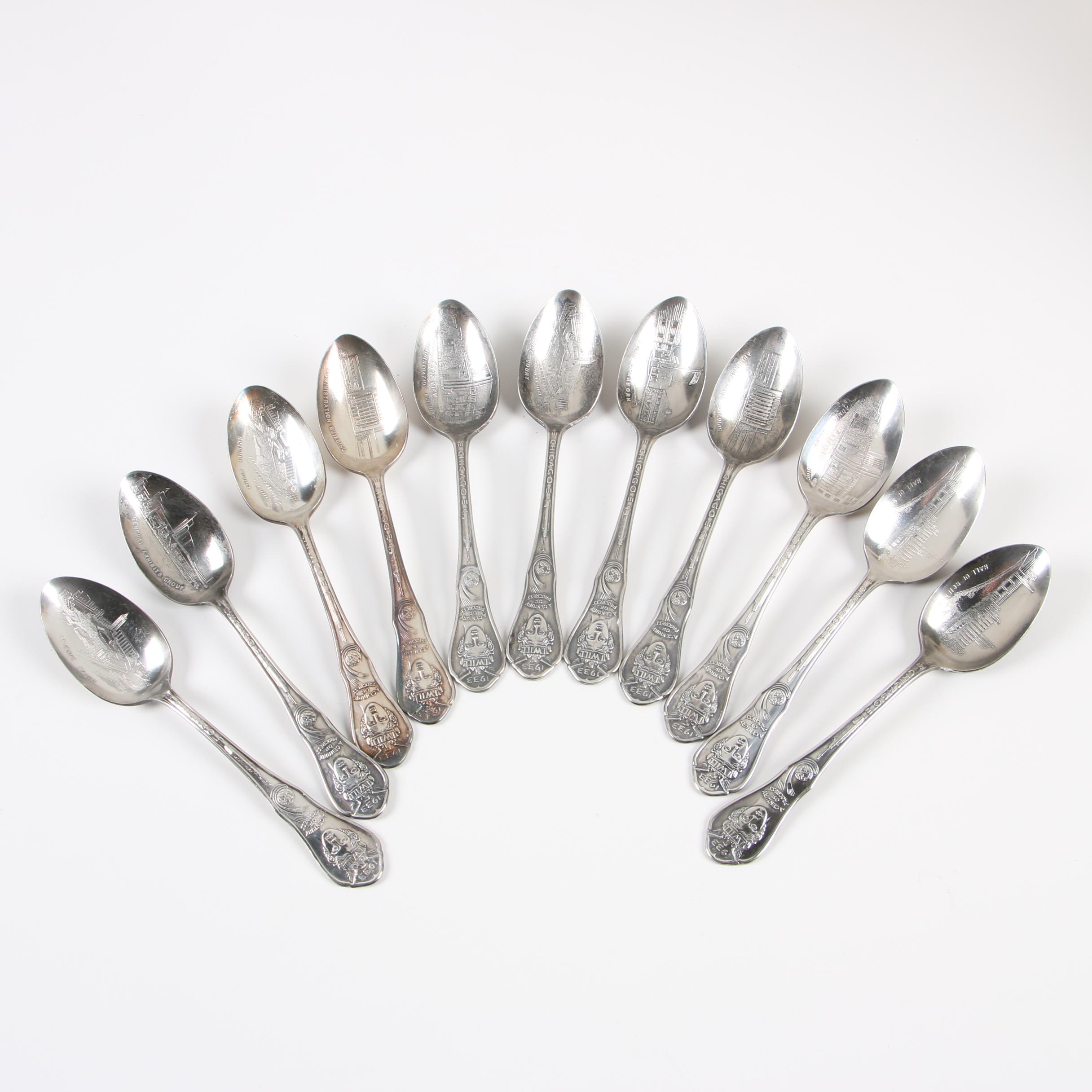 Chicago World's Fair Silver Plate Souvenir Spoons, 1933