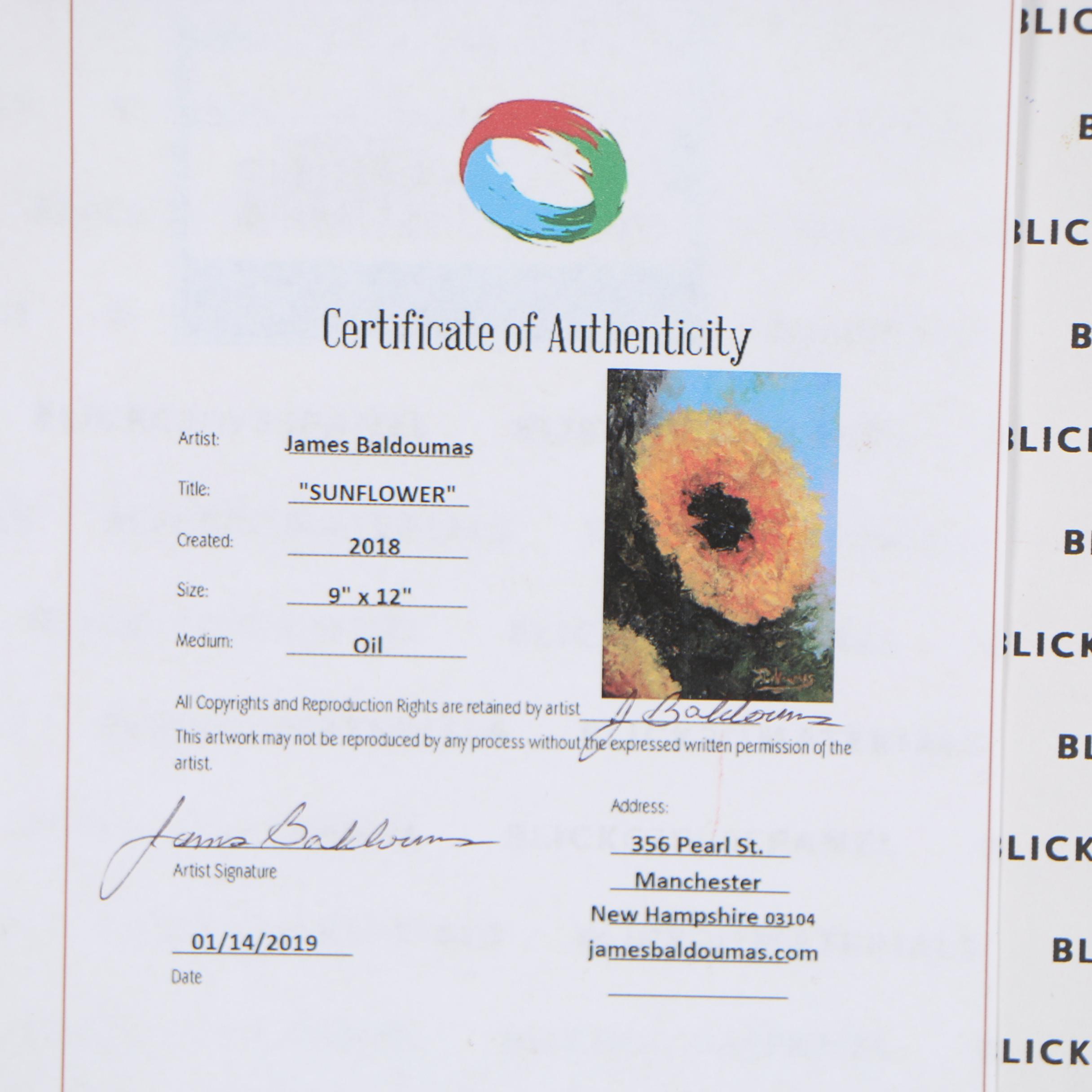 James Baldoumas Oil Painting "Sunflower"