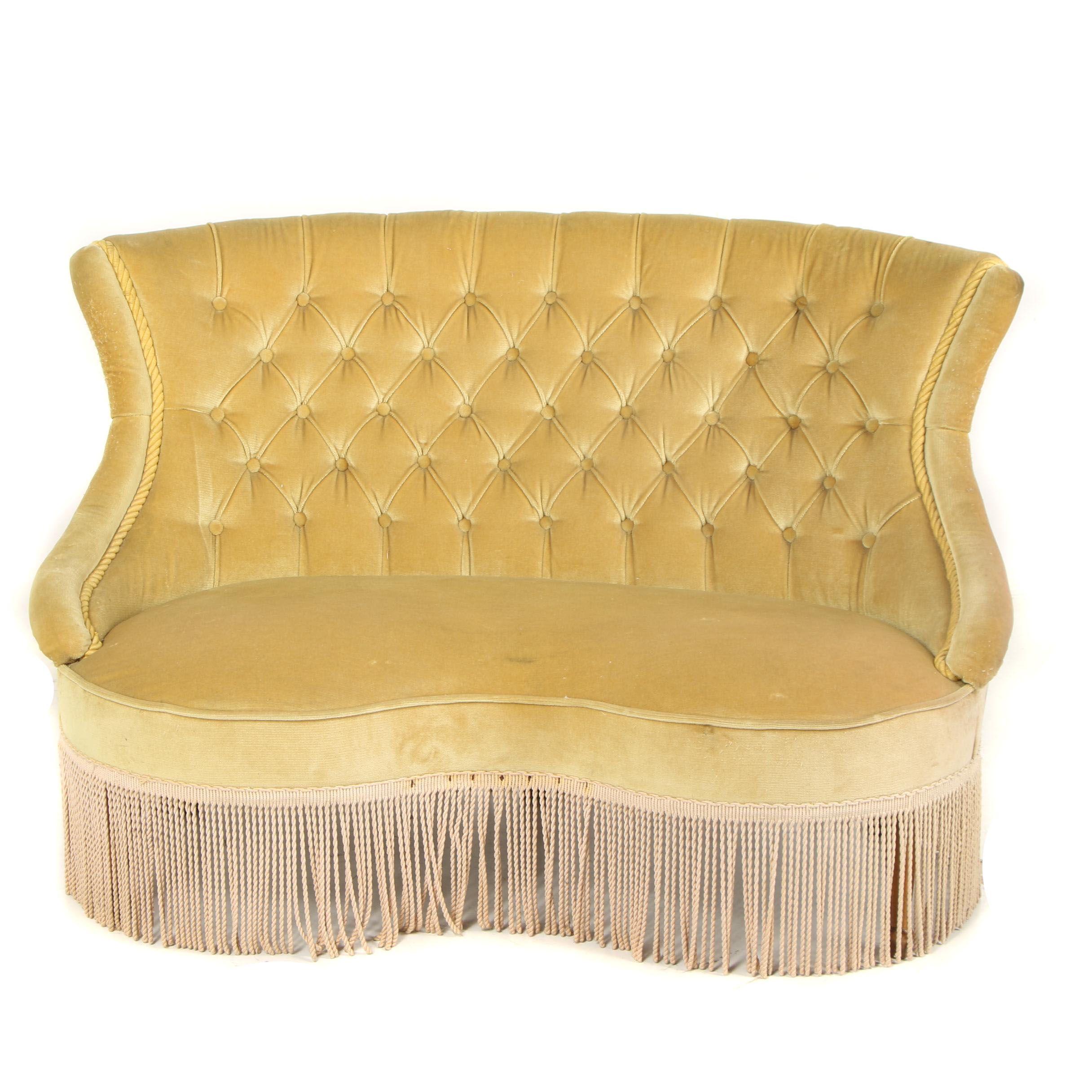 Victorian Style Velvet Upholstered Kidney Shaped Settee, 20th Century