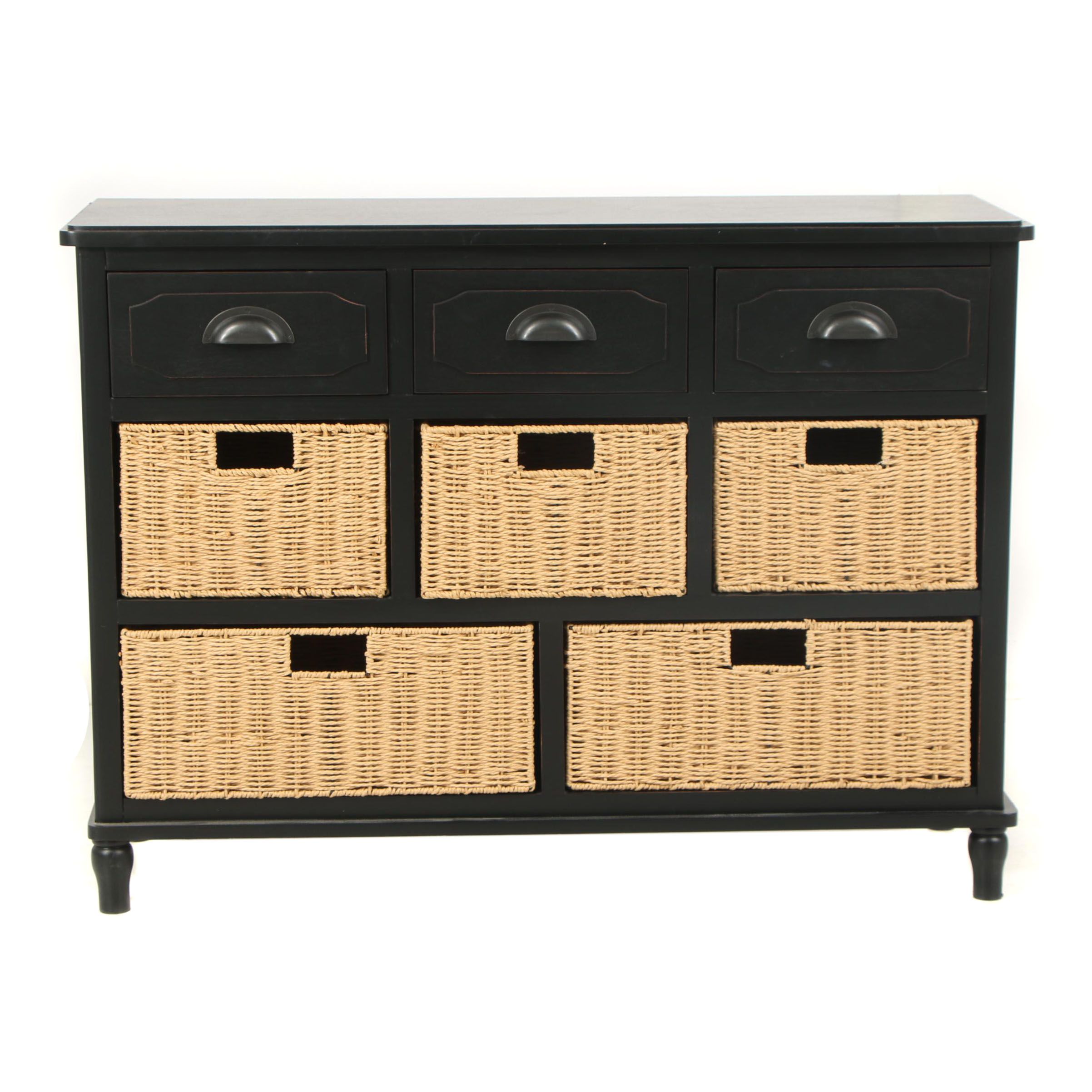 Painted Wooden Chest with Drawers and Wicker Baskets, 21st Century