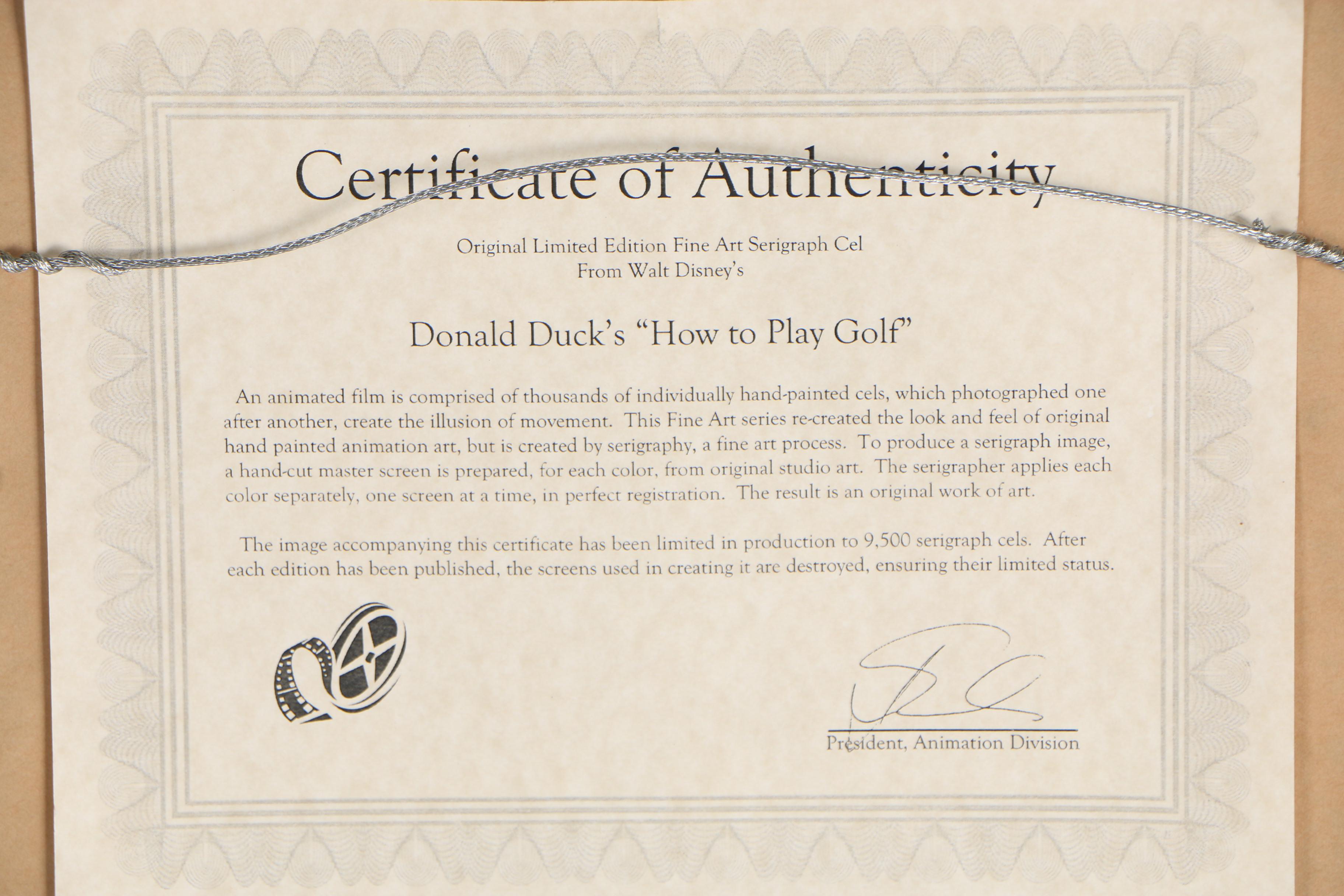 Offset Lithograph Reproduction Sericel "Donald's Golf Game"