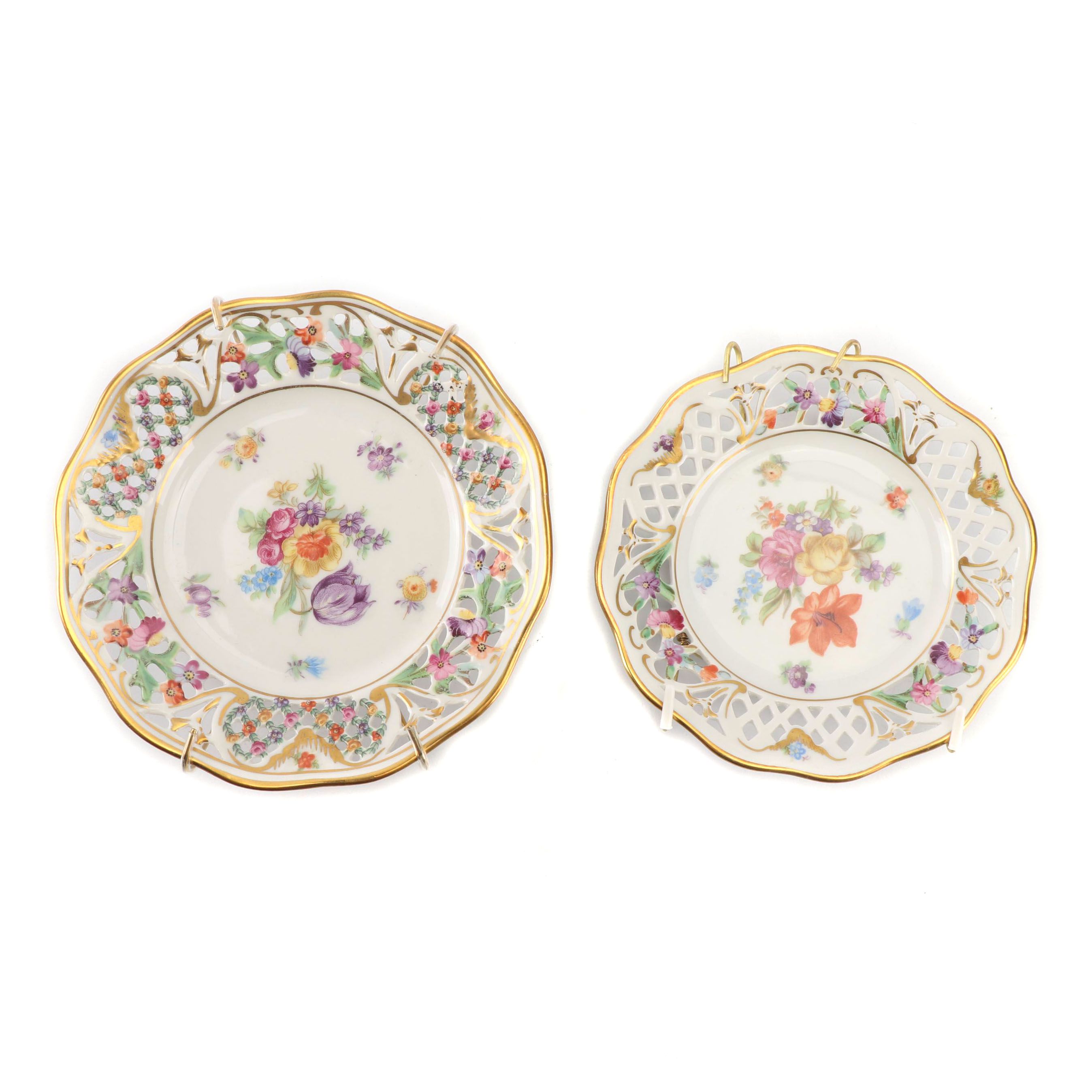 Schumann "Empress Dresden Flowers" Reticulated Porcelain Plates, 1960-70
