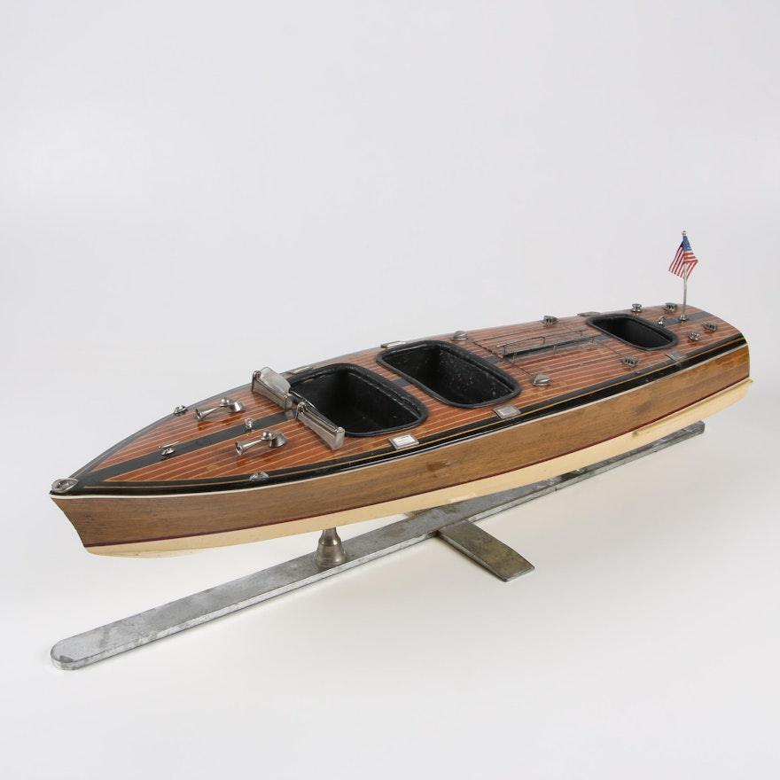 Decorative Mahogany Runabout Speed Boat Model by Authentic Models