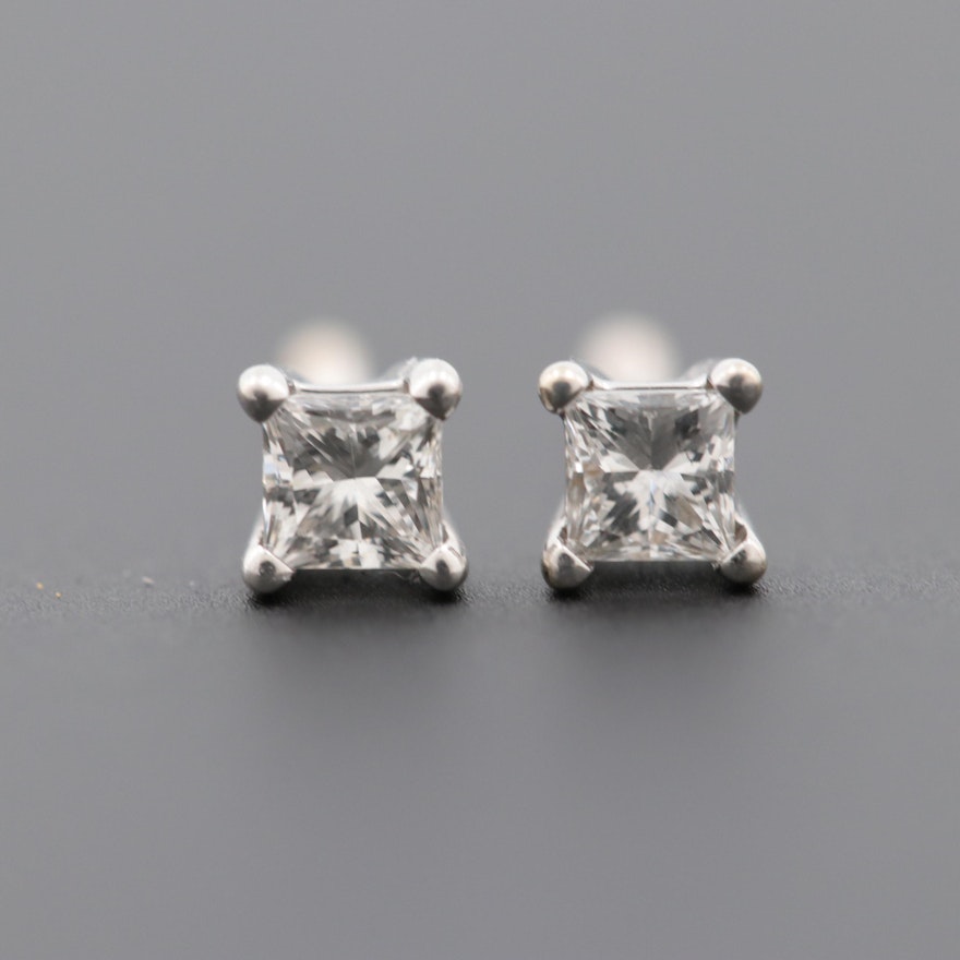 18K White Gold Diamond Solitaire Stud Earrings