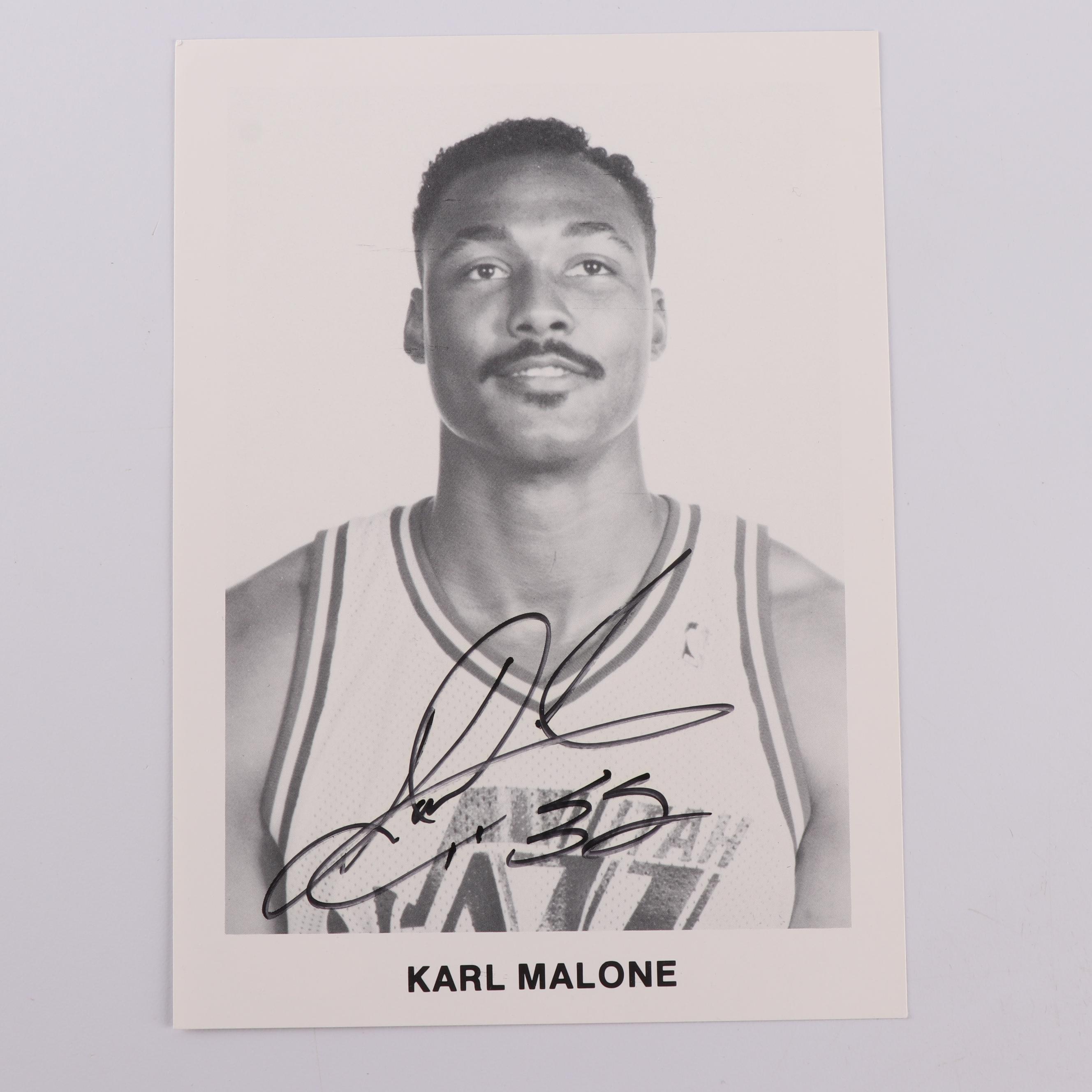 Karl Malone Autographed Photograph with HOF Players Signed Card - JSA COA