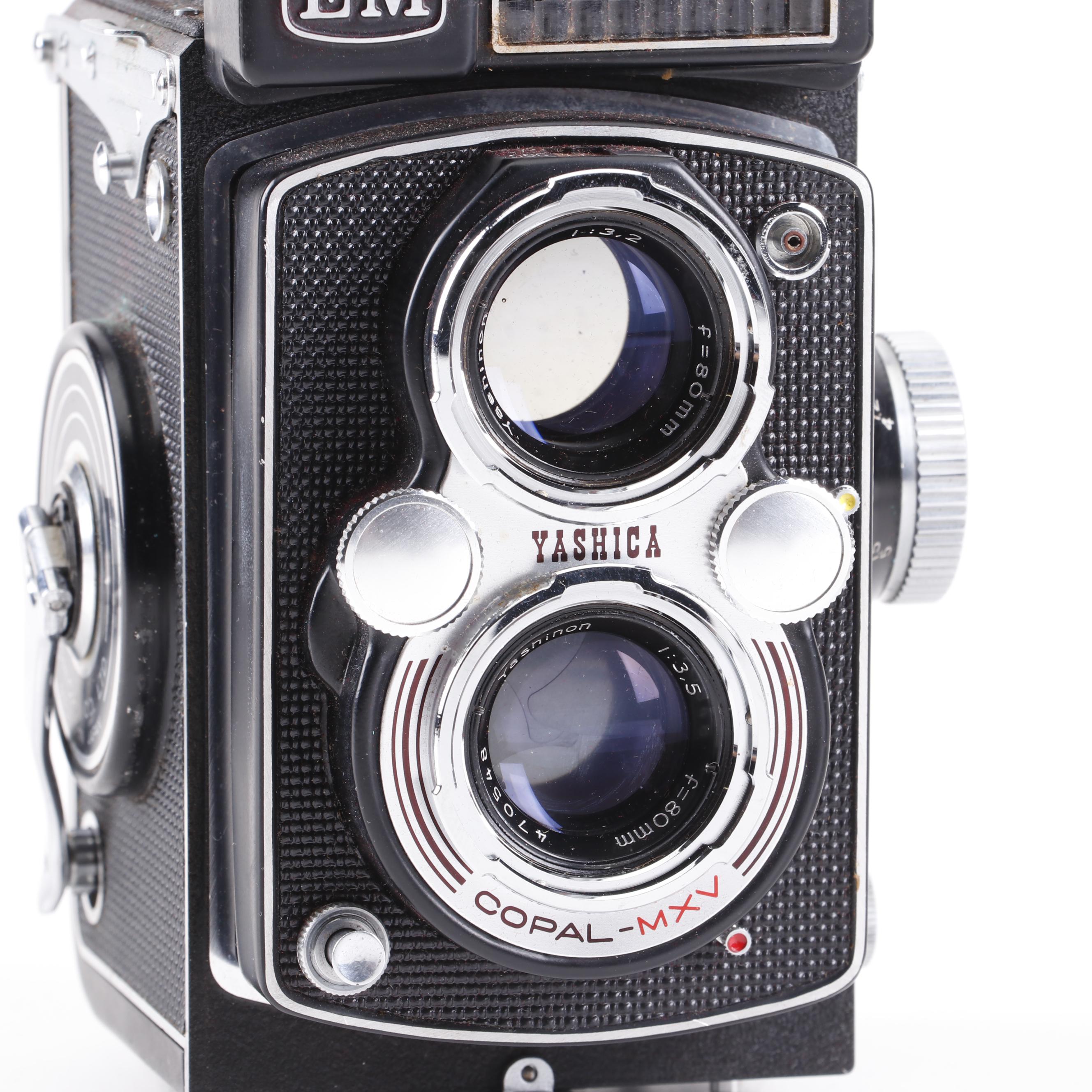 Yashica-Mat EM Twin Lens Reflex Crank Advance Camera in Case, 1960s