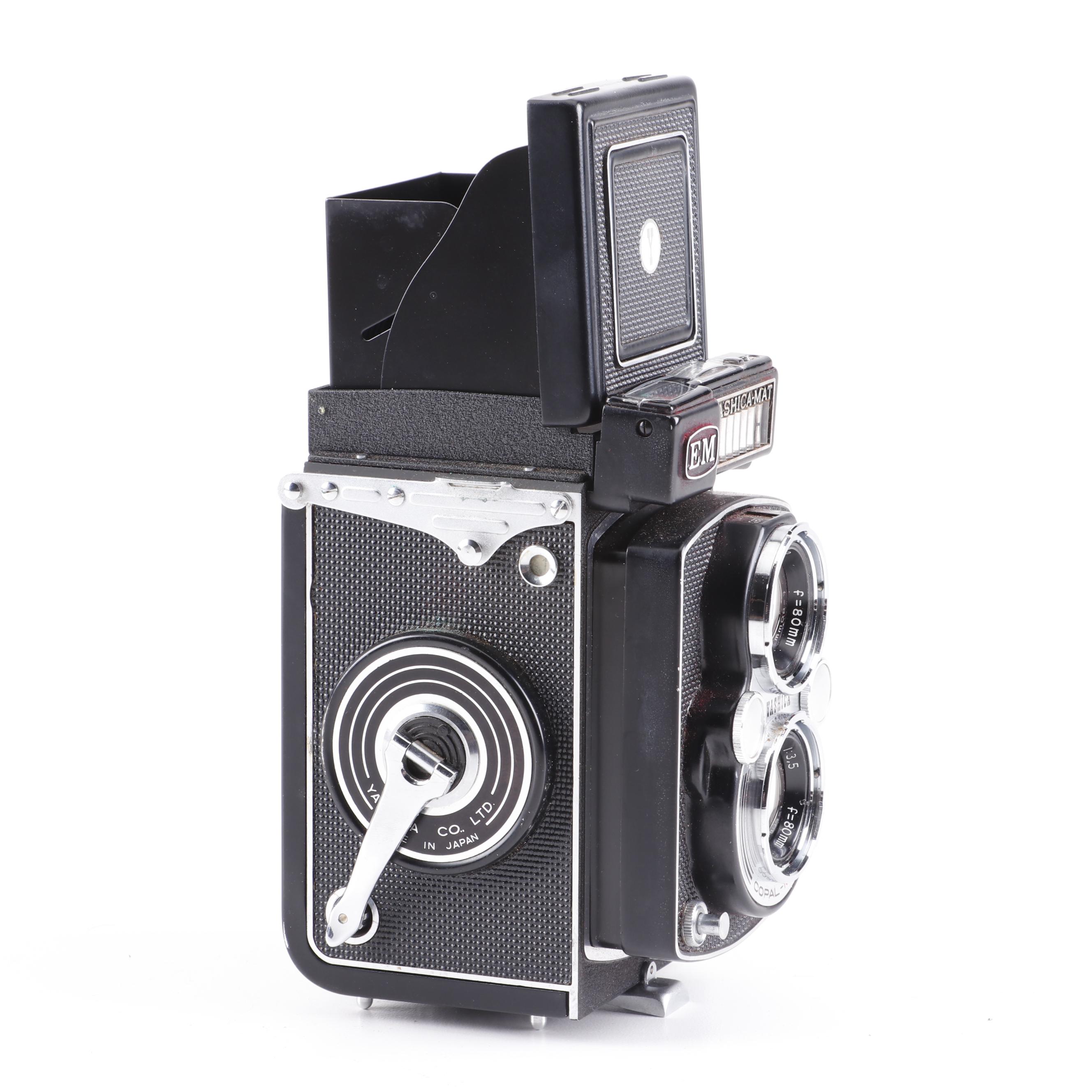 Yashica-Mat EM Twin Lens Reflex Crank Advance Camera in Case, 1960s