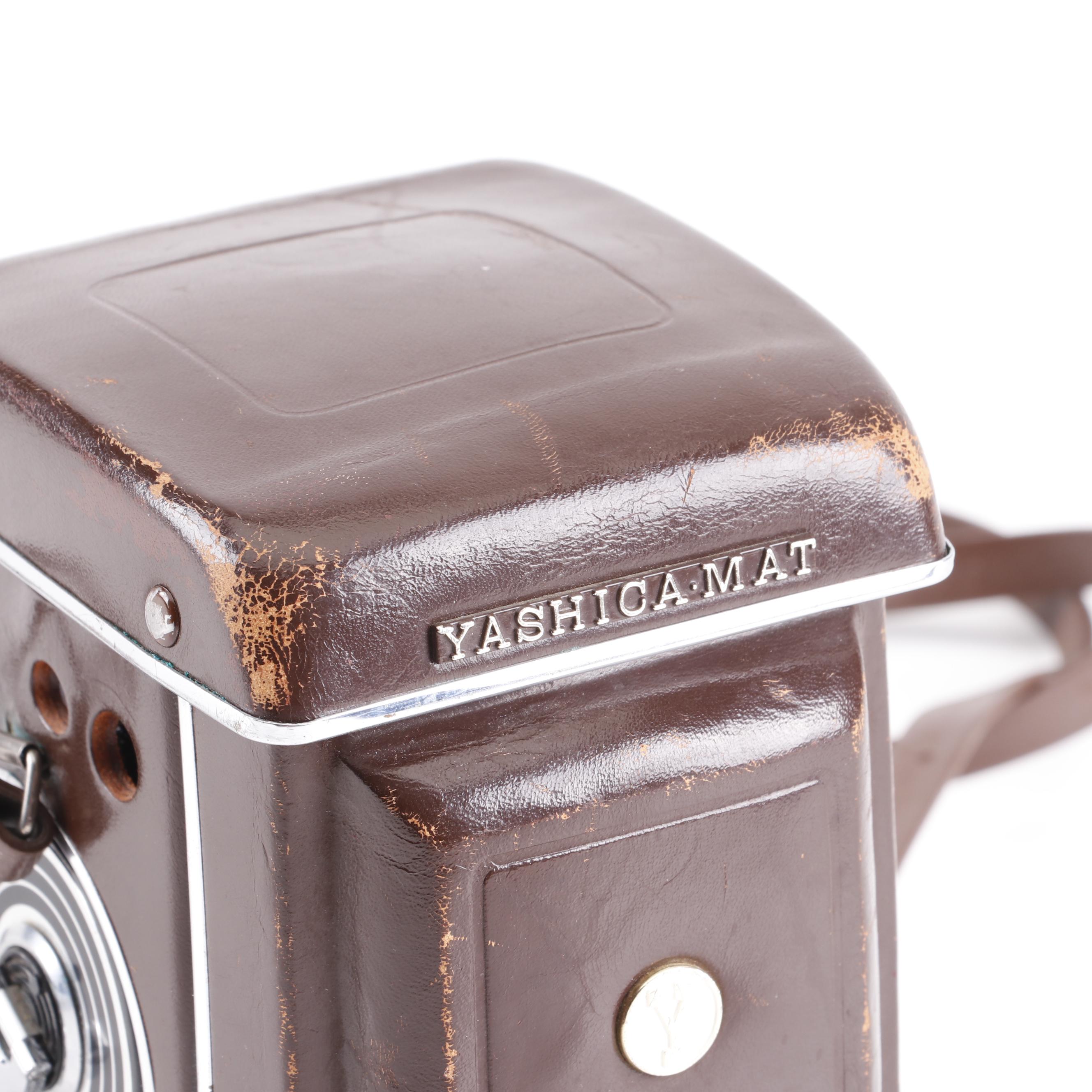 Yashica-Mat EM Twin Lens Reflex Crank Advance Camera in Case, 1960s