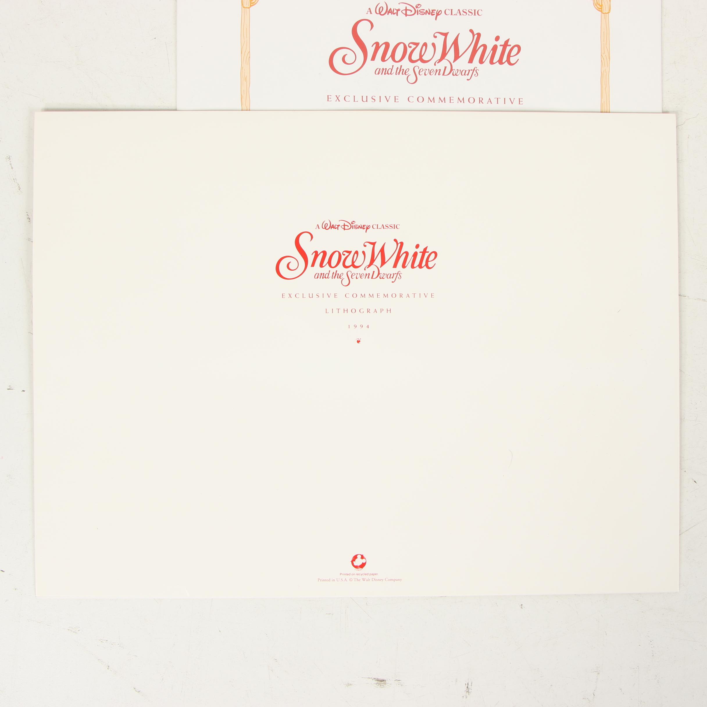 Disney Commemorative Lithographs "Including Snow White and the Seven Dwarfs"