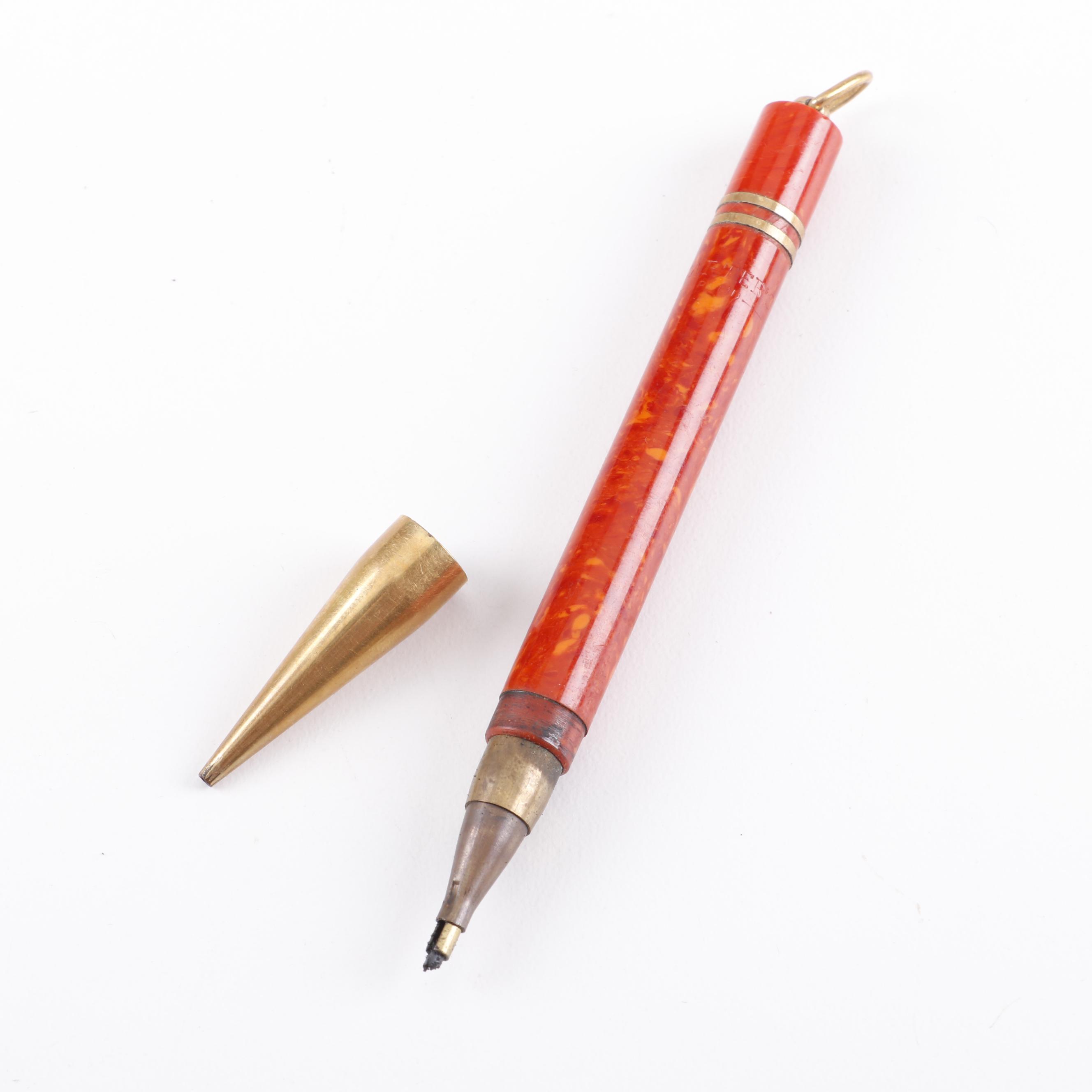 Carter's Celluoid Fountain Pen and Pencil Set in Pearltex Case, c. 1920s