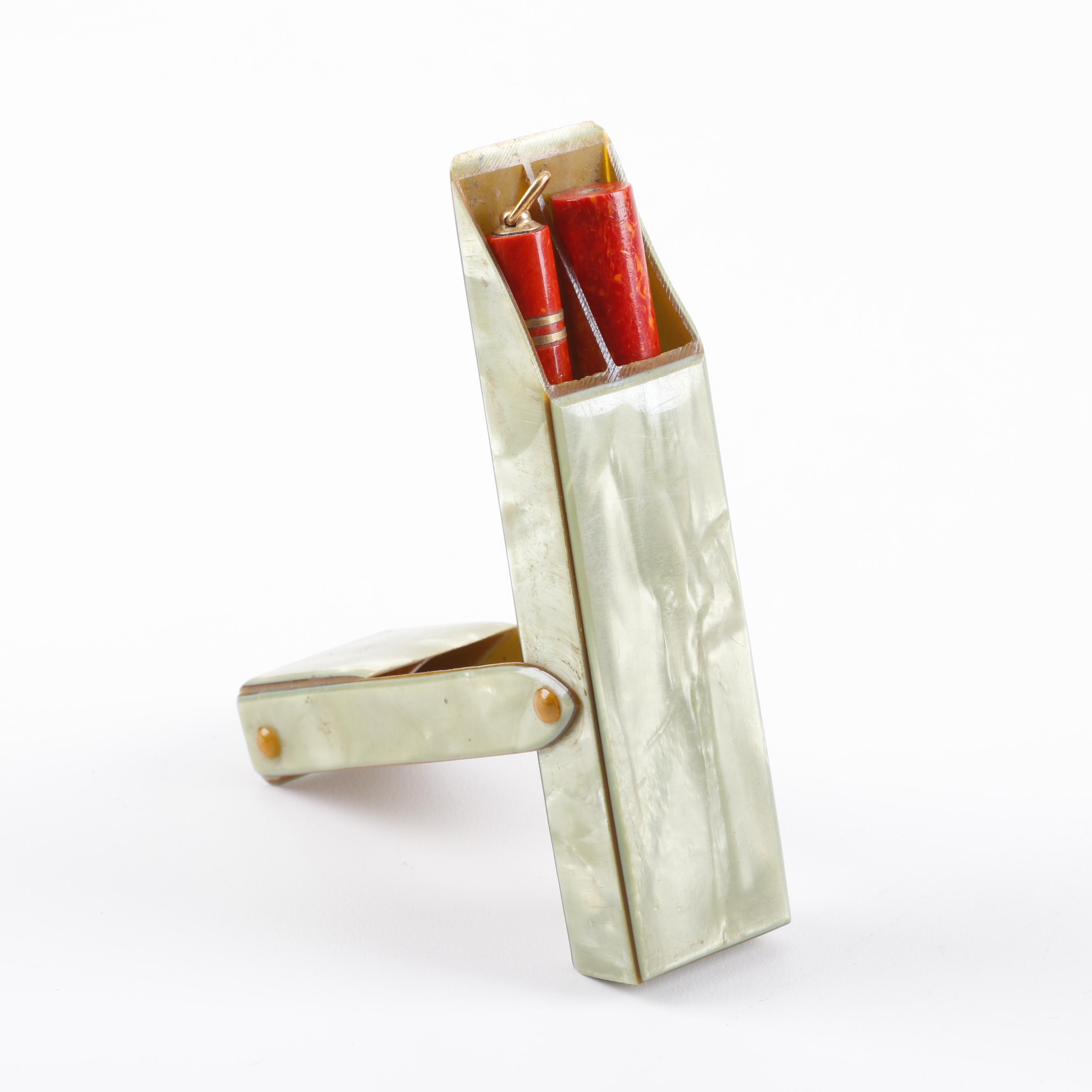 Carter's Celluoid Fountain Pen and Pencil Set in Pearltex Case, c. 1920s