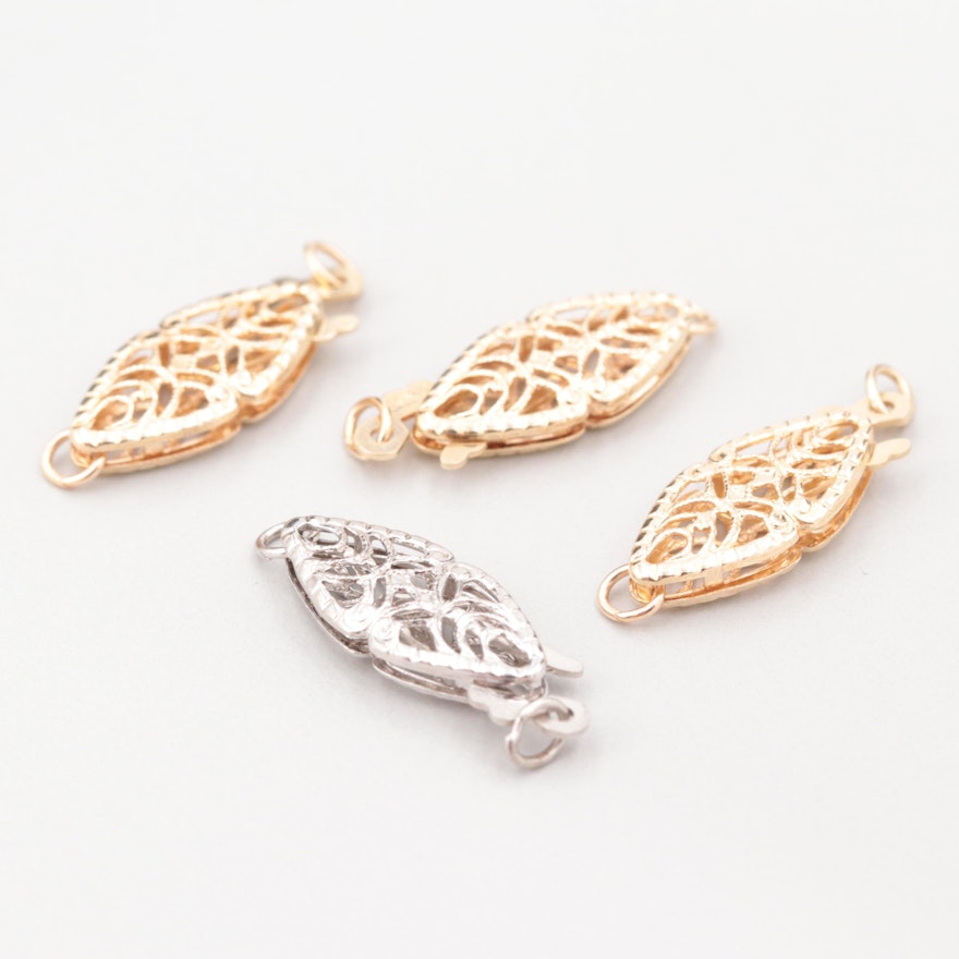14K Yellow and White Gold Filigree Fish Hook Clasps